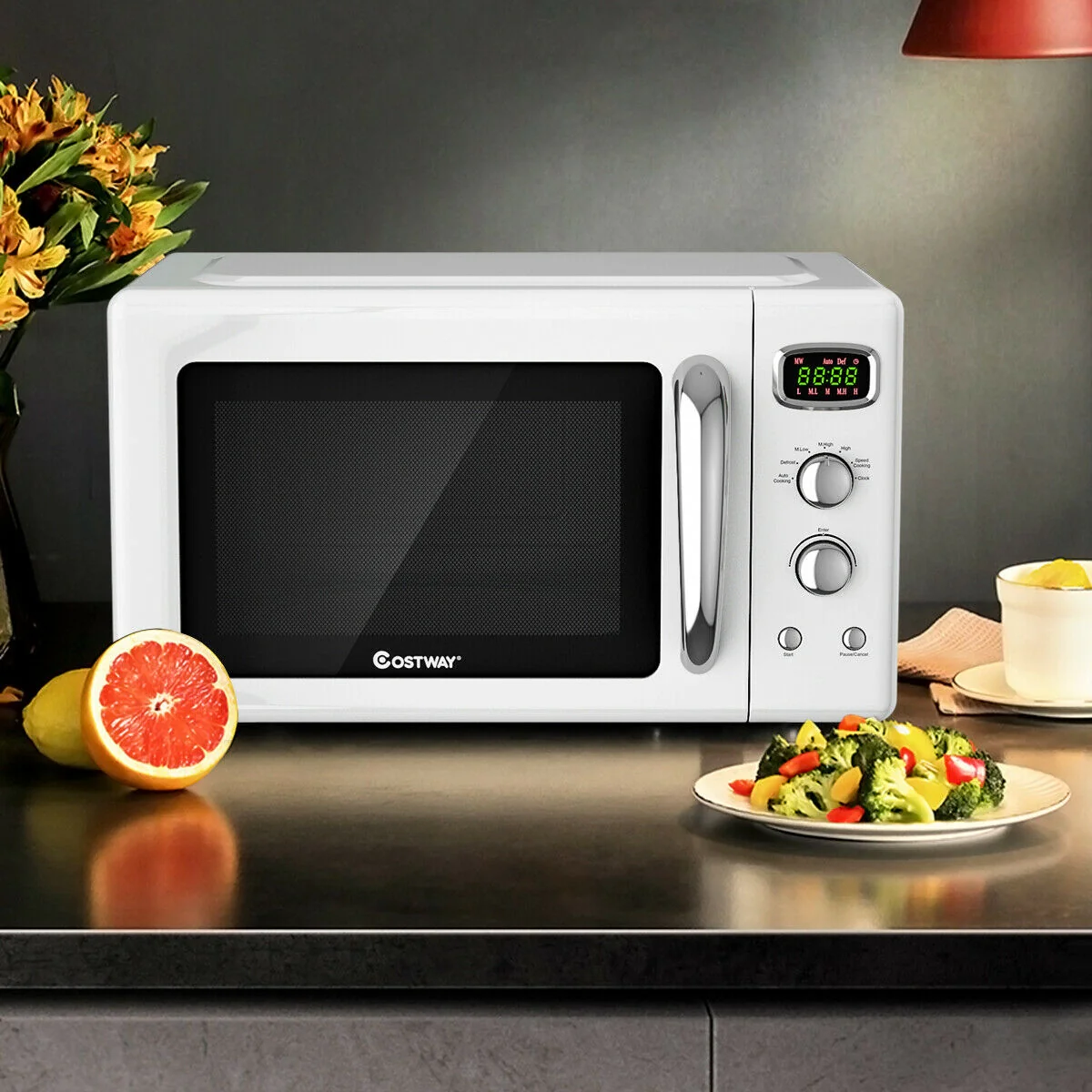0.9 Cu.ft Retro Countertop Compact Microwave Oven, White - Image 7