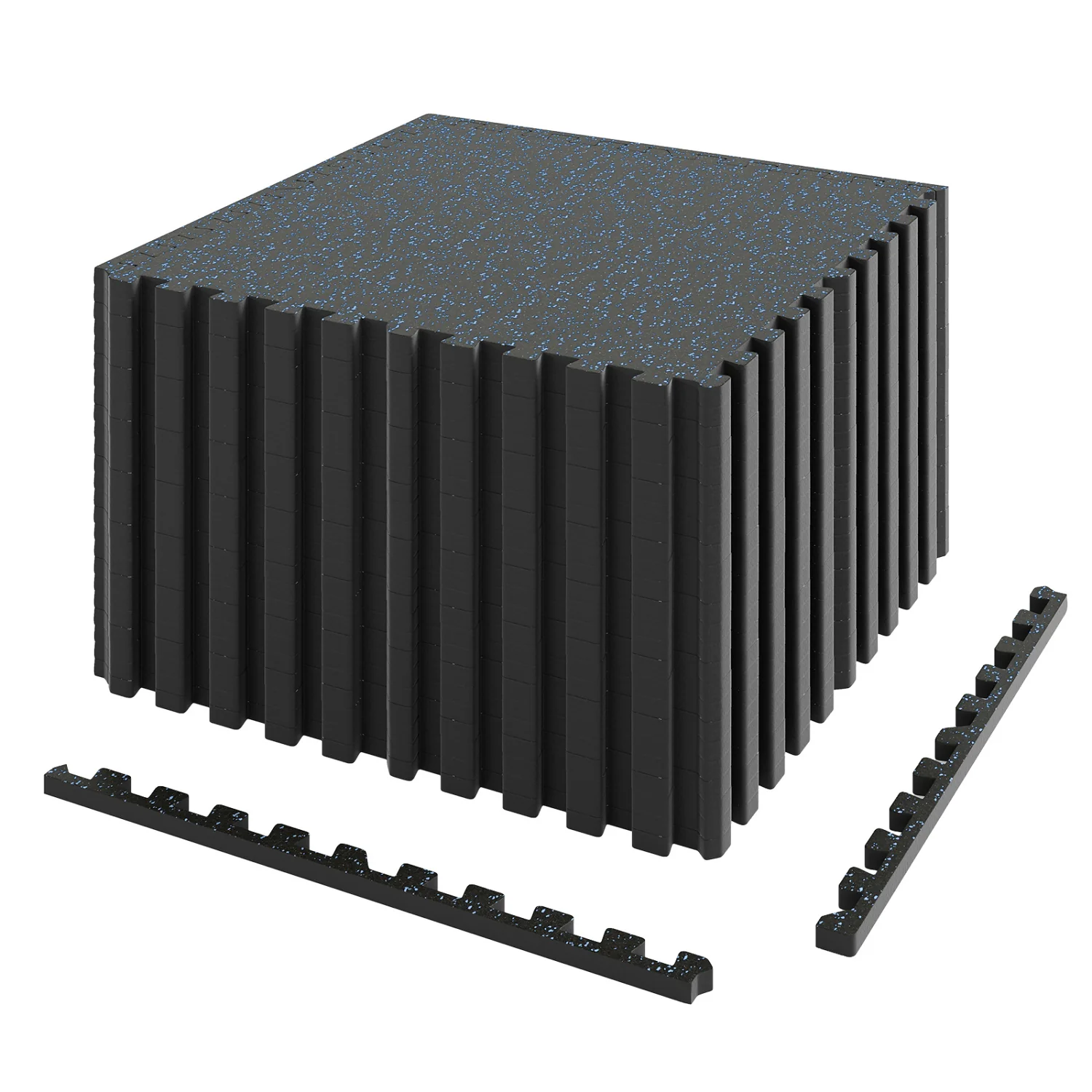 0.79 inch Thick Rubber Top Exercise Mat 48 Sq Ft with Boarders, Black & Blue - Image 4