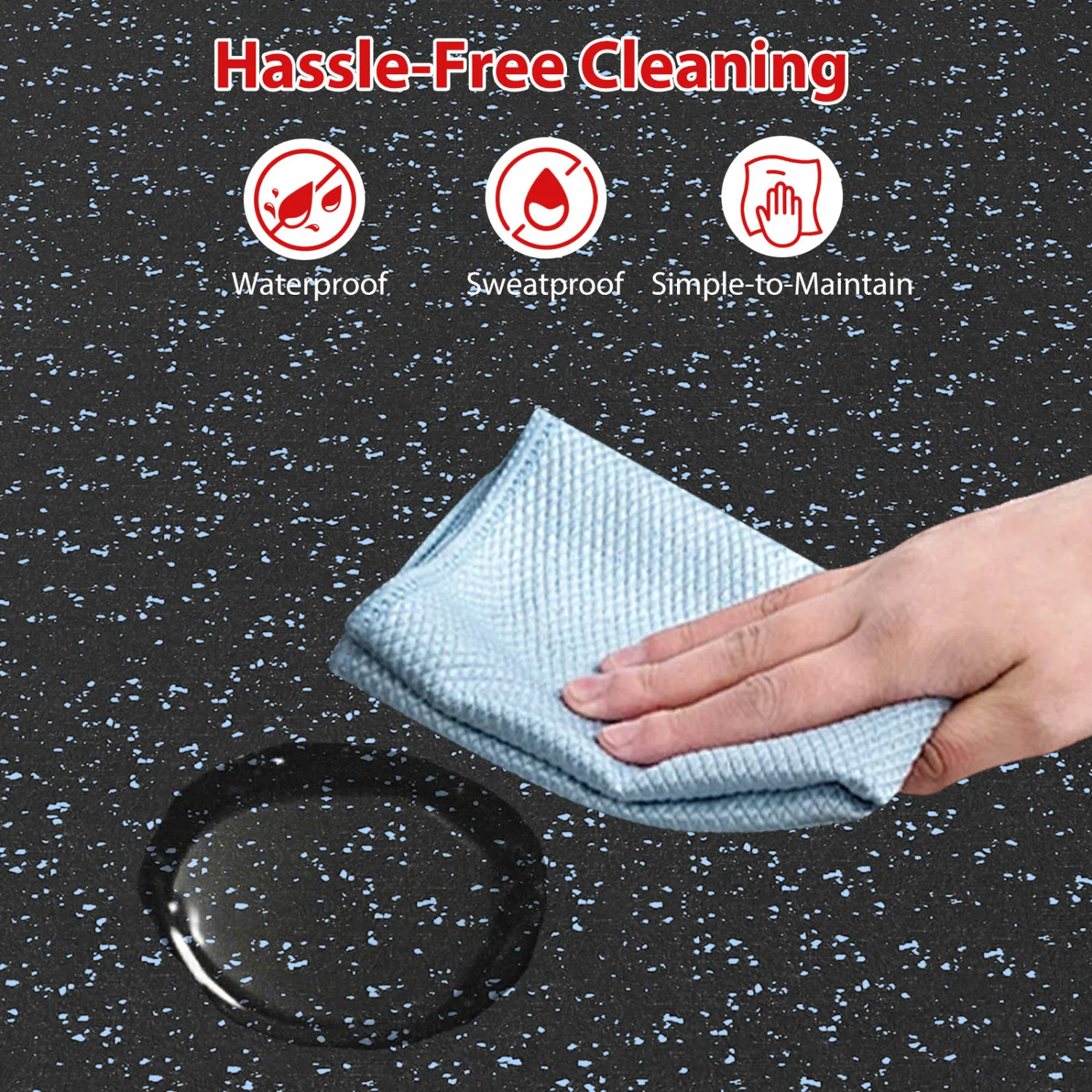 0.79 inch Thick Rubber Top Exercise Mat 48 Sq Ft with Boarders, Black & Blue - Image 6