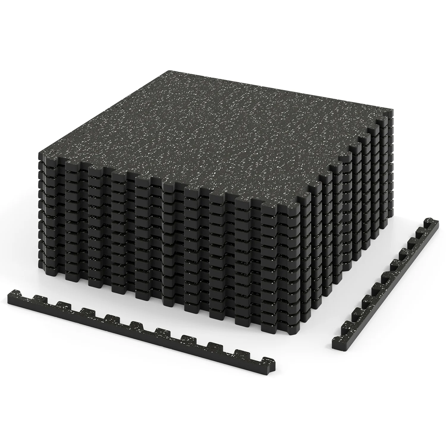 0.79 inch Thick Rubber Top Exercise Mat 48 Sq Ft with Boarders, Black