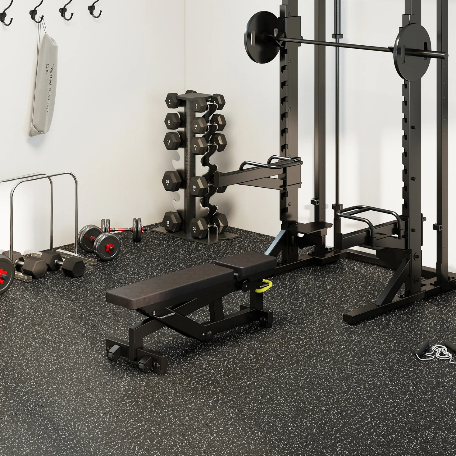 0.79 inch Thick Rubber Top Exercise Mat 48 Sq Ft with Boarders, Black - Image 2