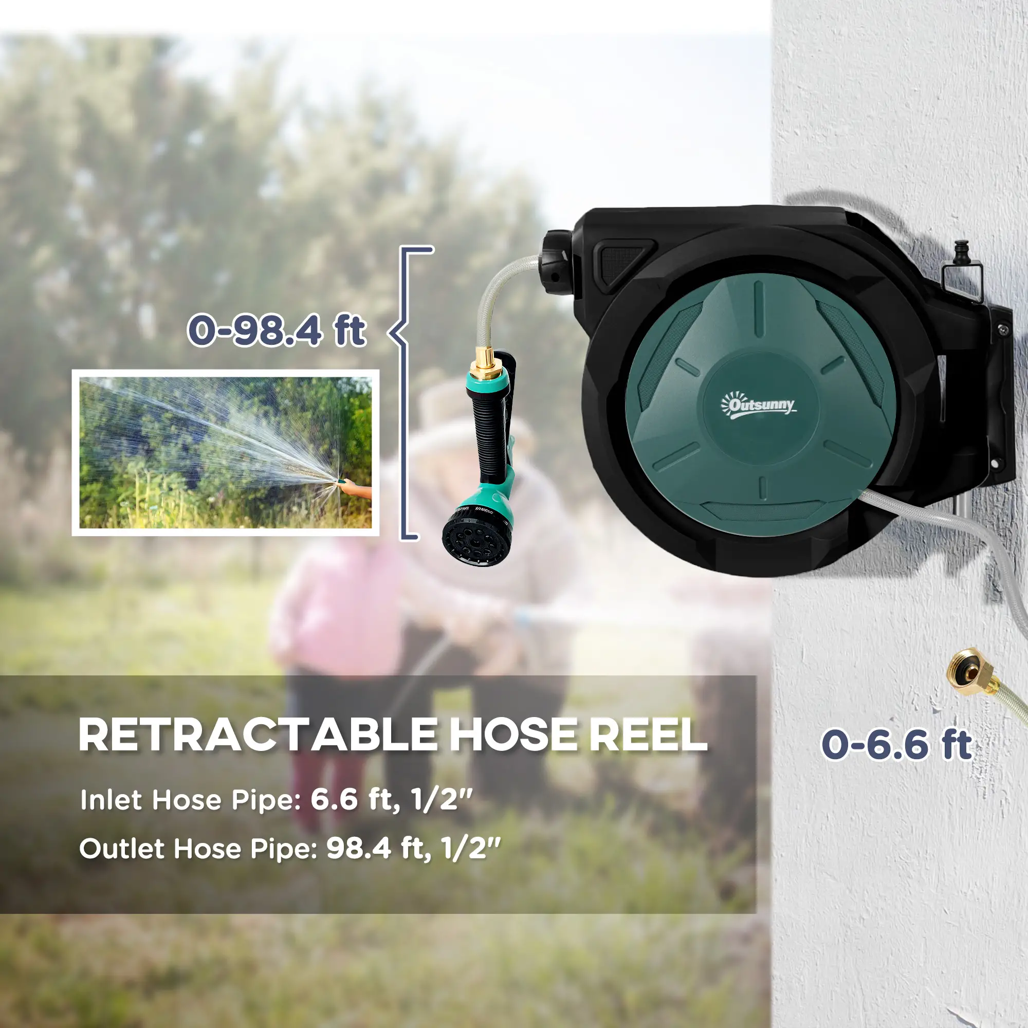 1/2 in x 100ft Wall Mounted Garden Hose Reel, Auto Rewind, Black - Image 4