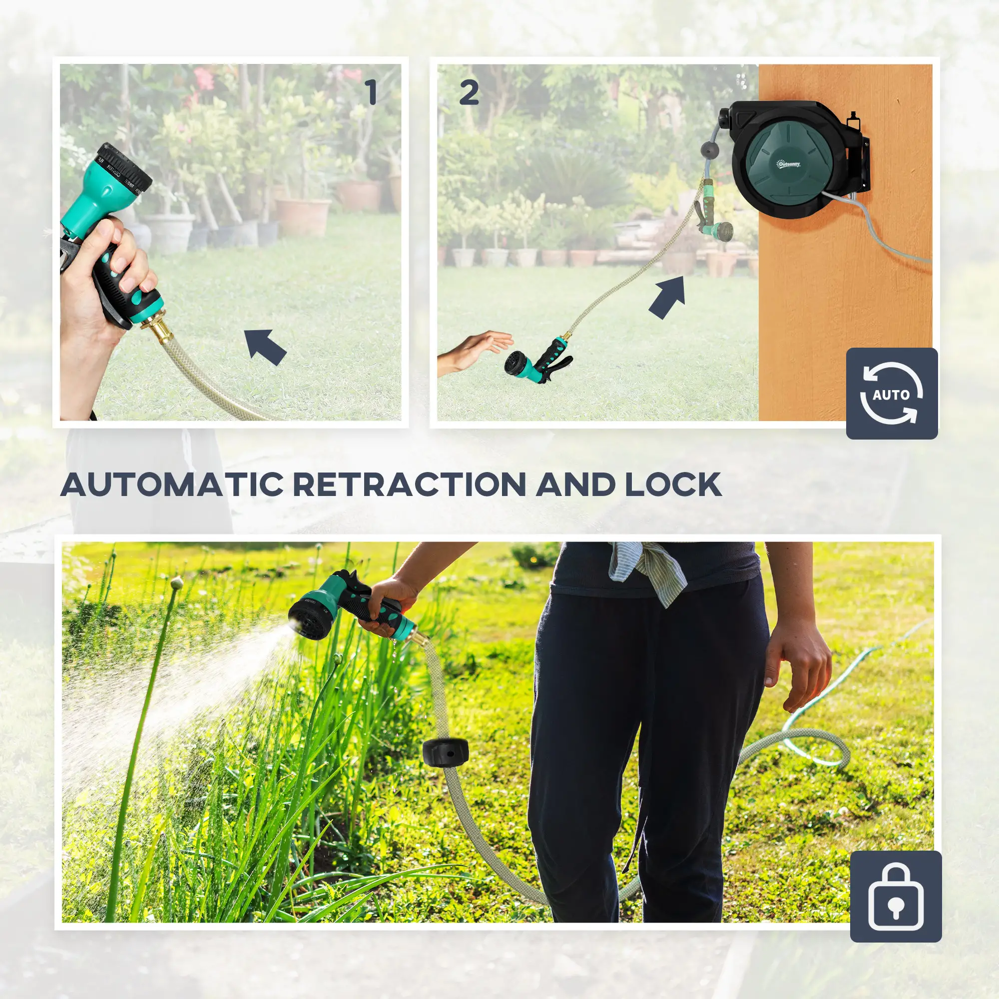 1/2 in x 100ft Wall Mounted Garden Hose Reel, Auto Rewind, Black - Image 6