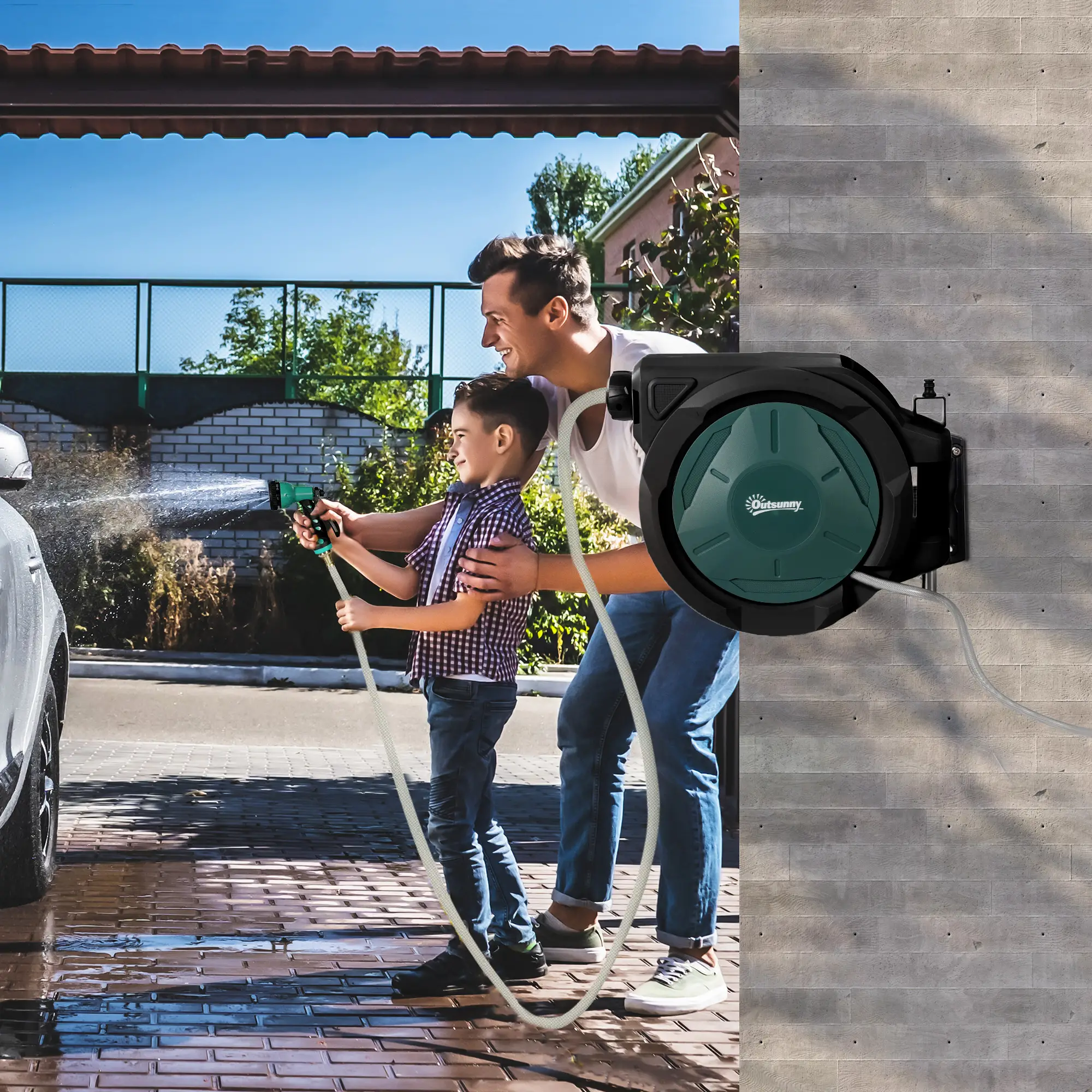 1/2 in x 100ft Wall Mounted Garden Hose Reel, Auto Rewind, Black - Image 8