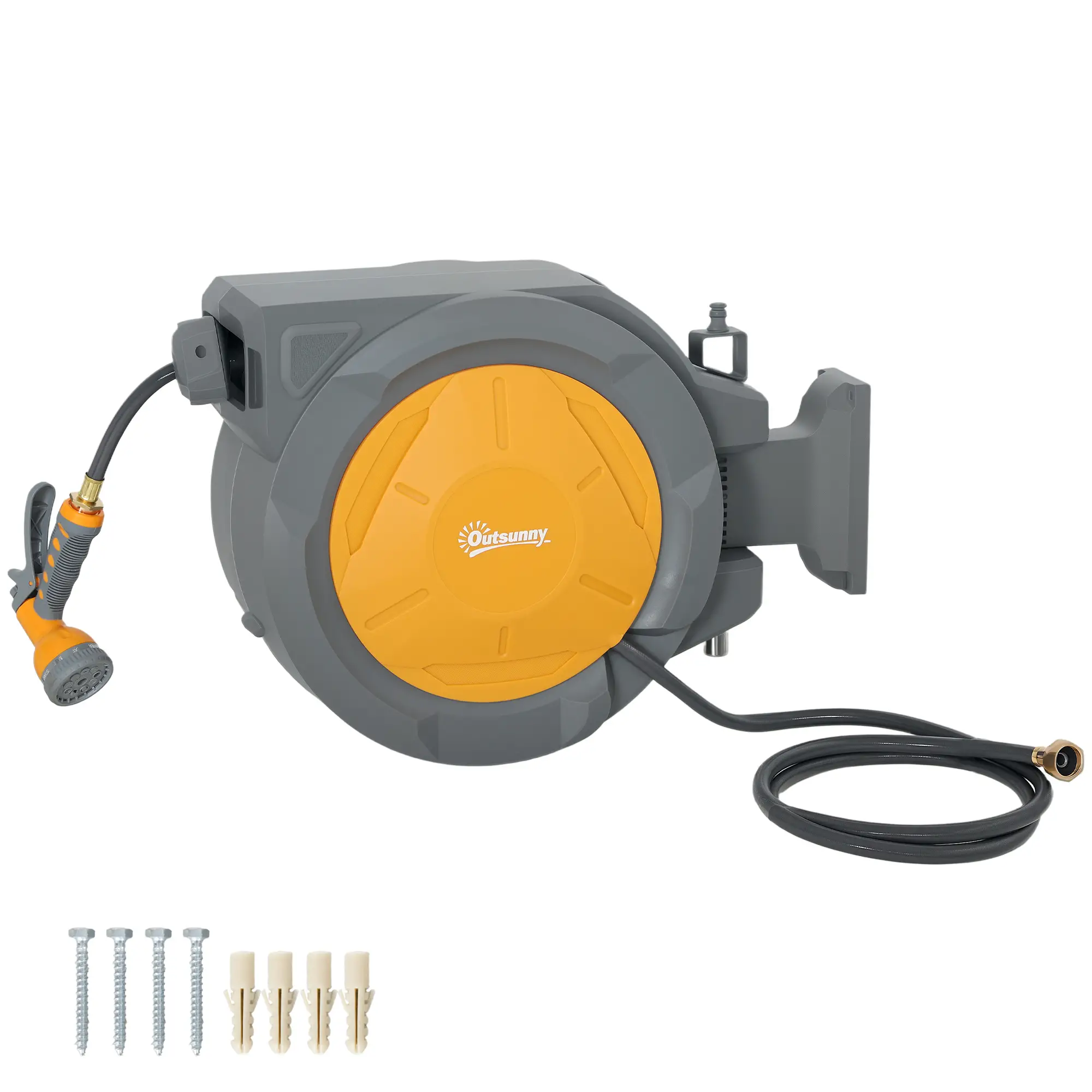 1/2 in x 100ft Wall Mounted Garden Hose Reel, Auto Rewind, Orange - Image 11