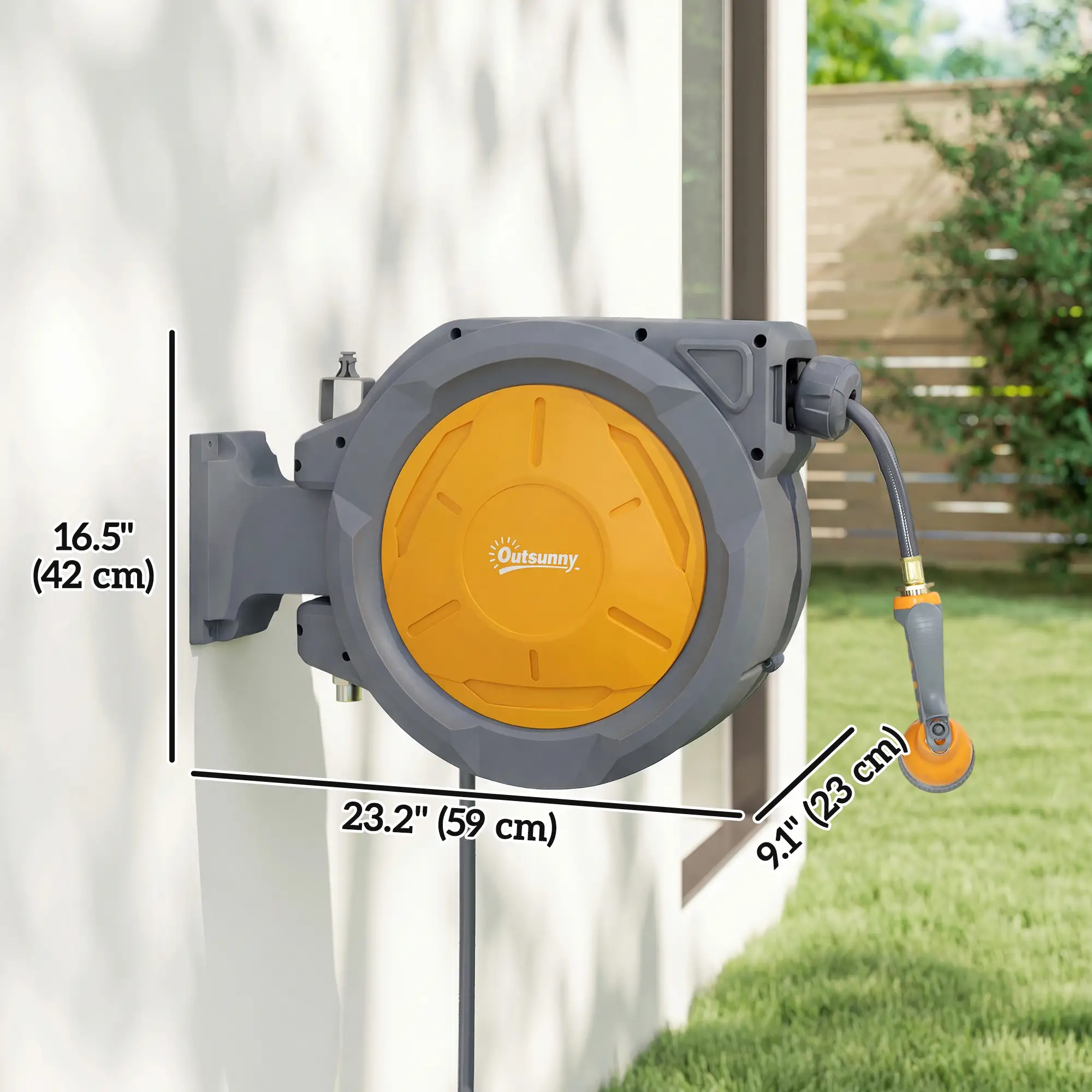 1/2 in x 100ft Wall Mounted Garden Hose Reel, Auto Rewind, Orange - Image 3