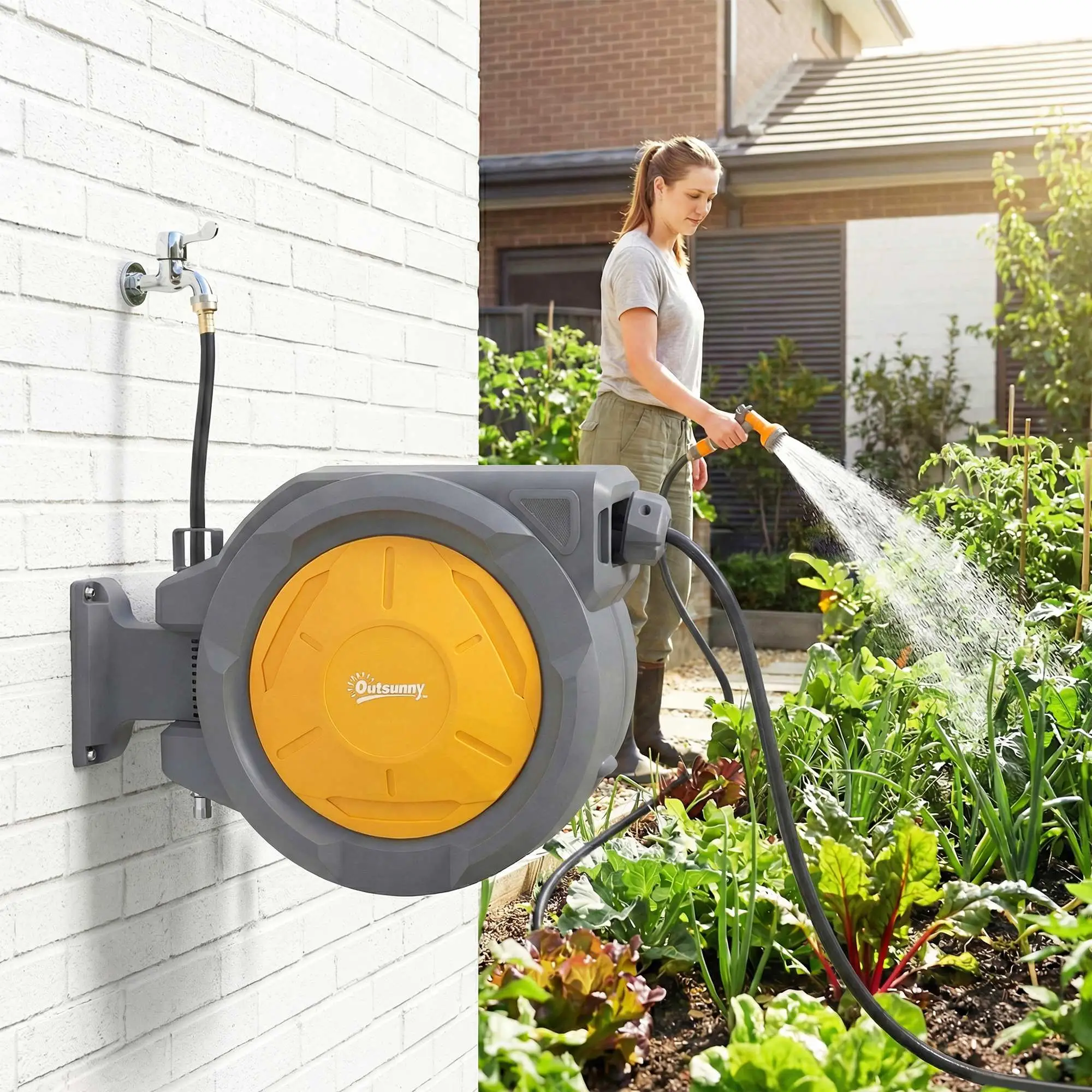1/2 in x 100ft Wall Mounted Garden Hose Reel, Auto Rewind, Orange - Image 8