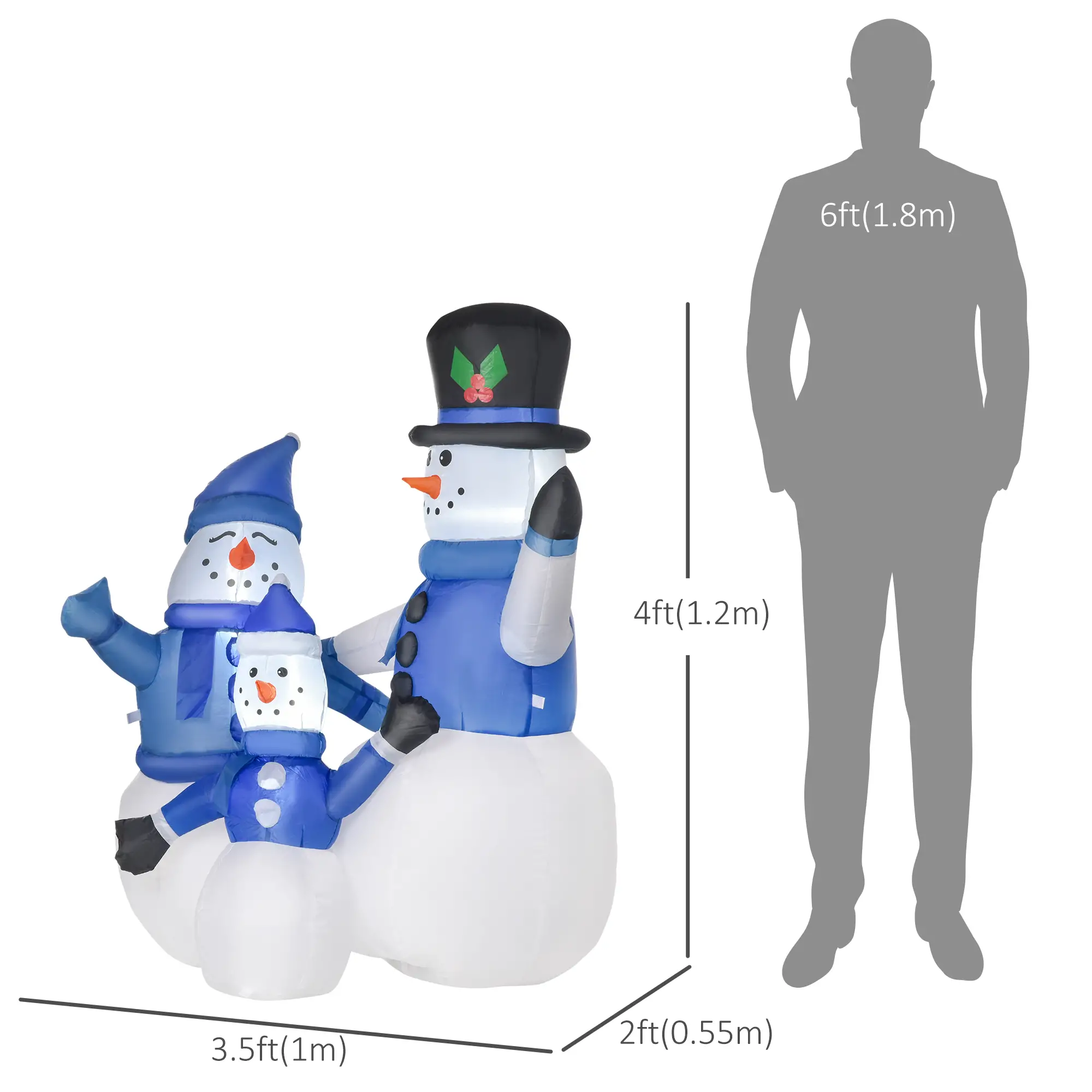 1.2M Tall LED Lighted Christmas Inflatable Snowmen, Outdoor Indoor Decor - Image 3
