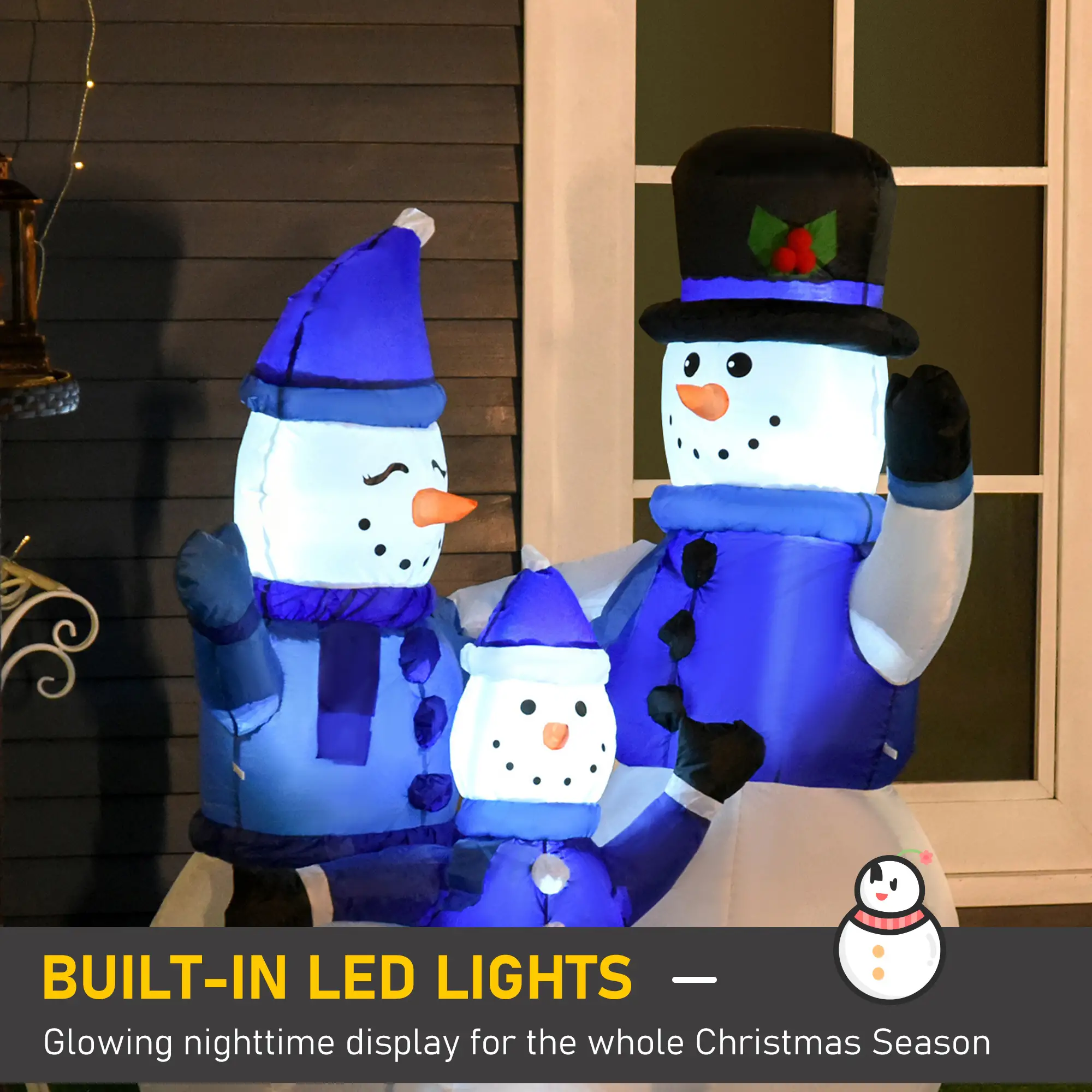1.2M Tall LED Lighted Christmas Inflatable Snowmen, Outdoor Indoor Decor - Image 4