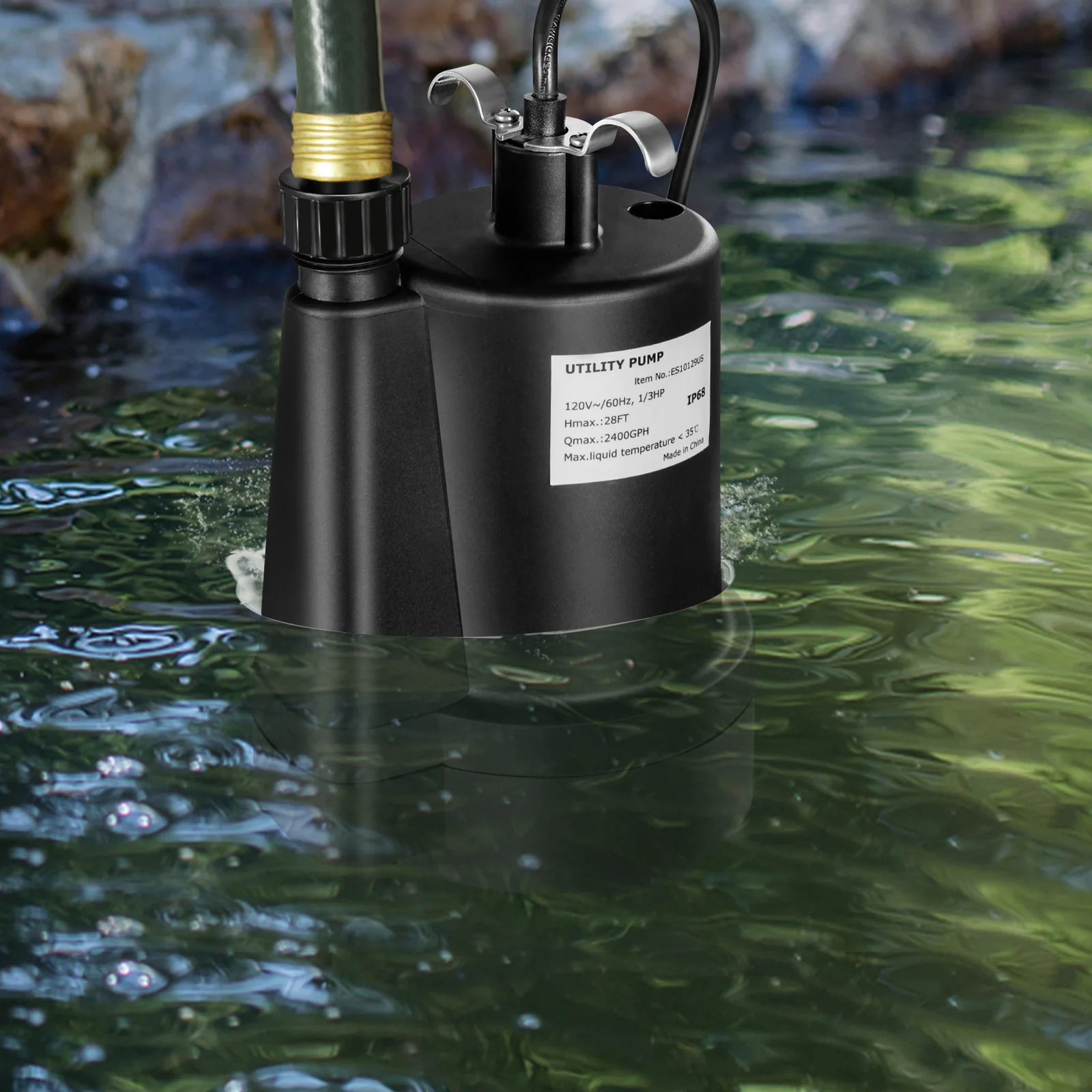 1/3HP 2400GPH Submersible Utility Pump, 10 FT Cord, Black - Image 2