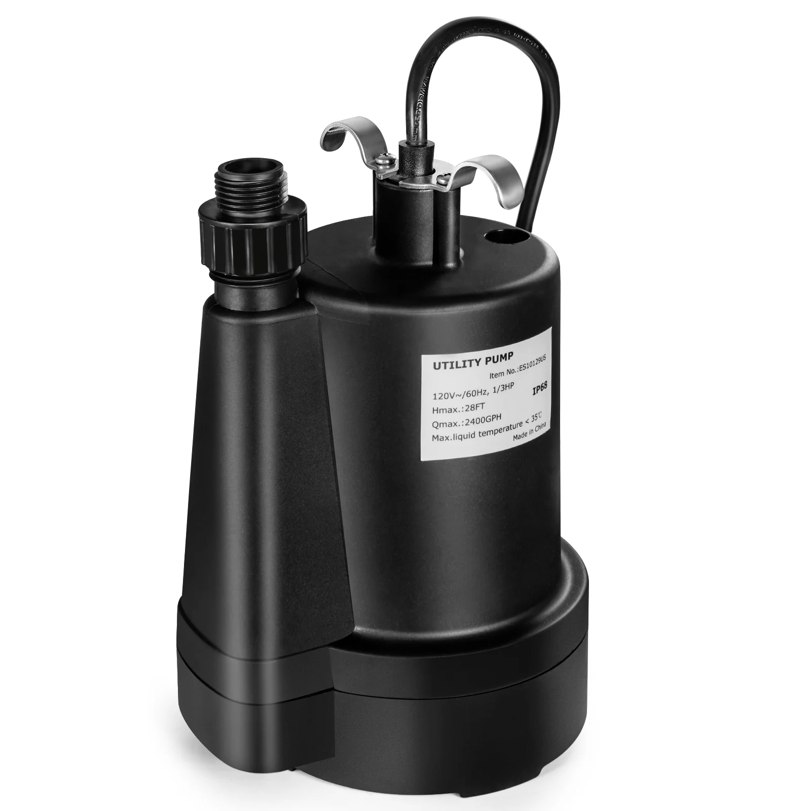 1/3HP 2400GPH Submersible Utility Pump, 10 FT Cord, Black - Image 4