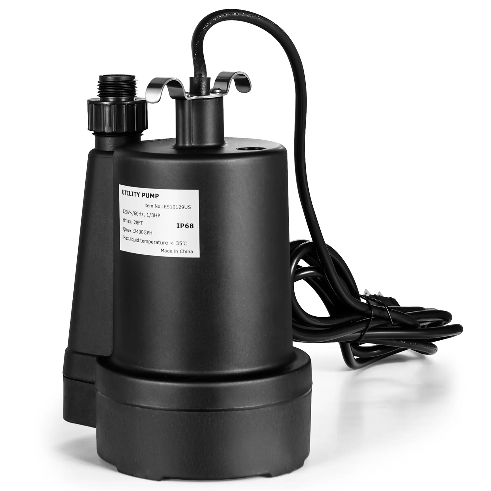 1/3HP 2400GPH Submersible Utility Pump, 10 FT Cord, Black - Image 7