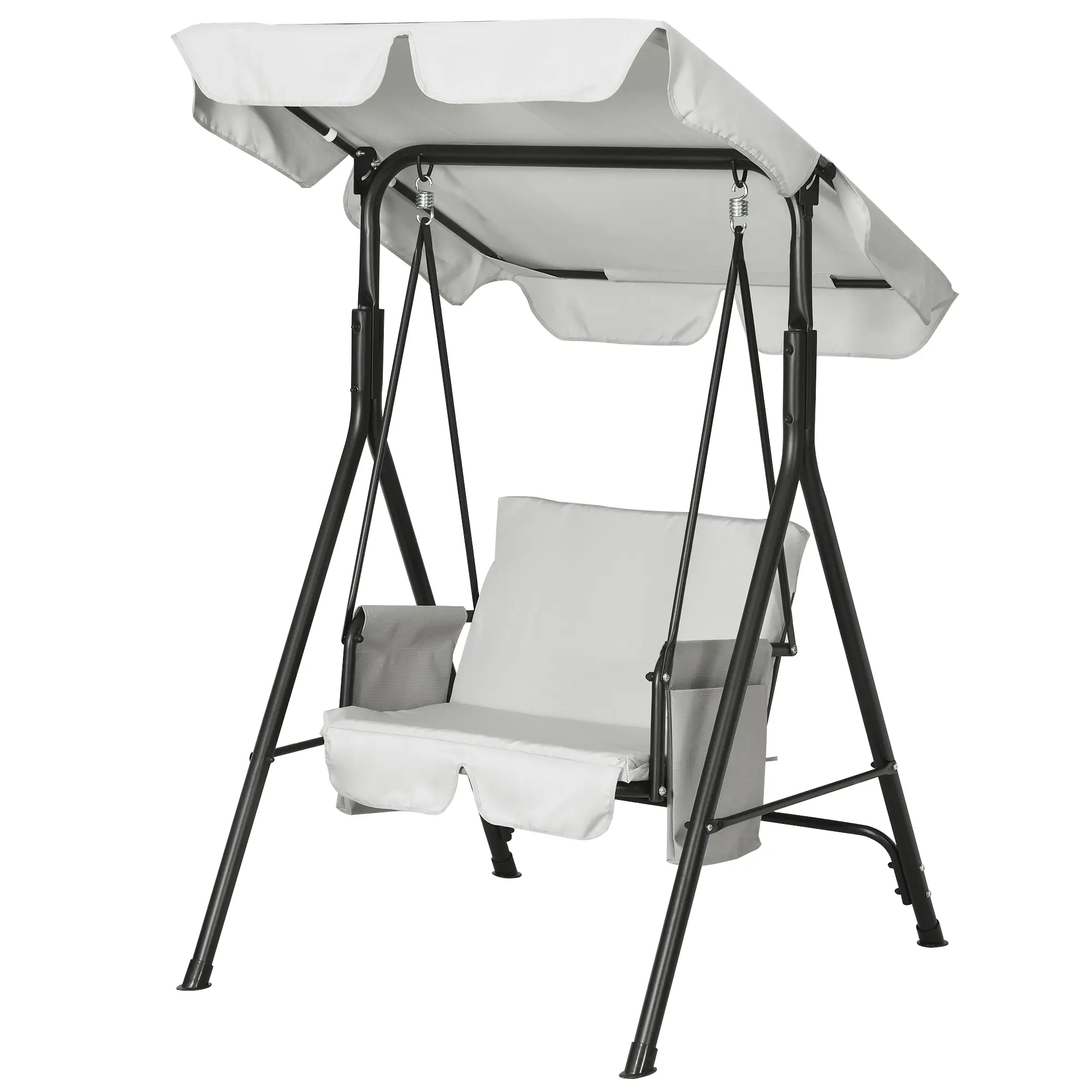 1-Seat Outdoor Porch Swing Patio Swing with Adjustable Canopy, Removable Seat and Back Cushion for Garden, Poolside