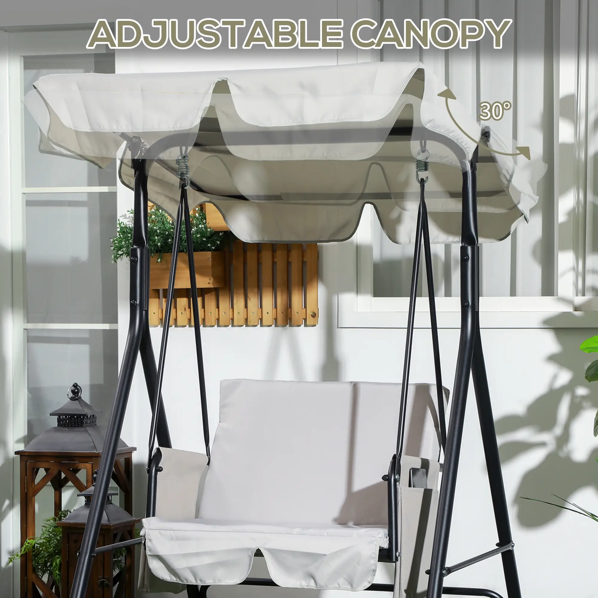 1-Seat Outdoor Porch Swing Patio Swing with Adjustable Canopy, Removable Seat and Back Cushion for Garden, Poolside - Image 5