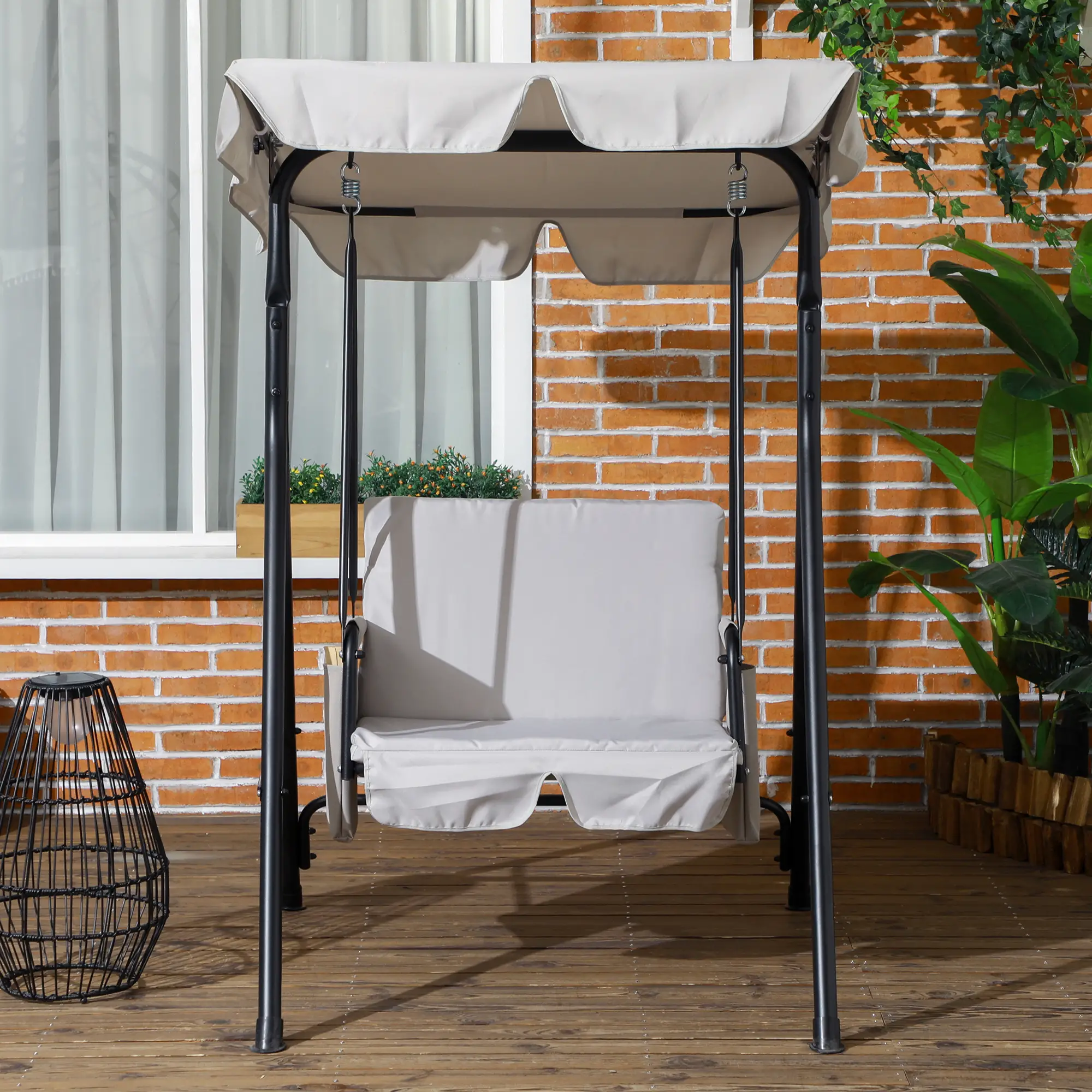 1-Seat Outdoor Porch Swing Patio Swing with Adjustable Canopy, Removable Seat and Back Cushion for Garden, Poolside - Image 7