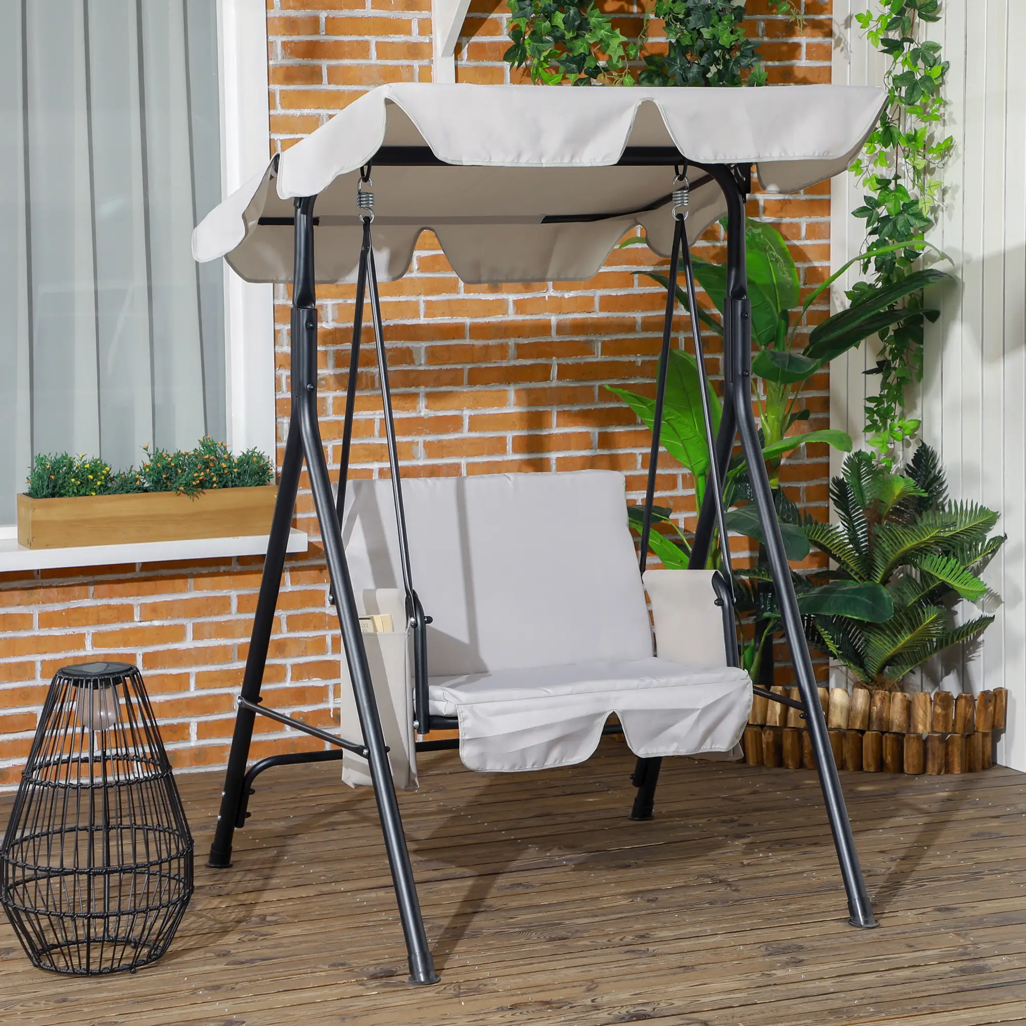 1-Seat Outdoor Porch Swing Patio Swing with Adjustable Canopy, Removable Seat and Back Cushion for Garden, Poolside - Image 8