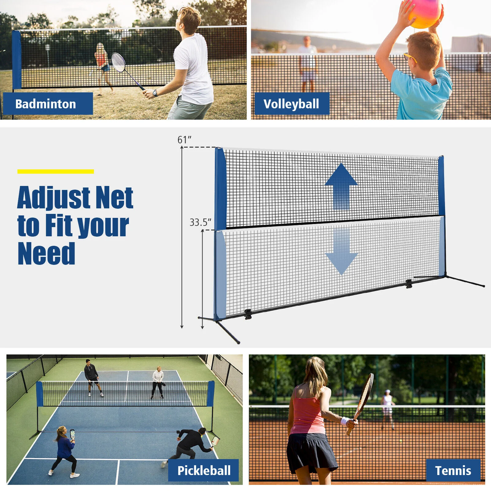 10/14 Feet Adjustable Badminton Net Stand, Portable Carry Bag, Black - Image 7