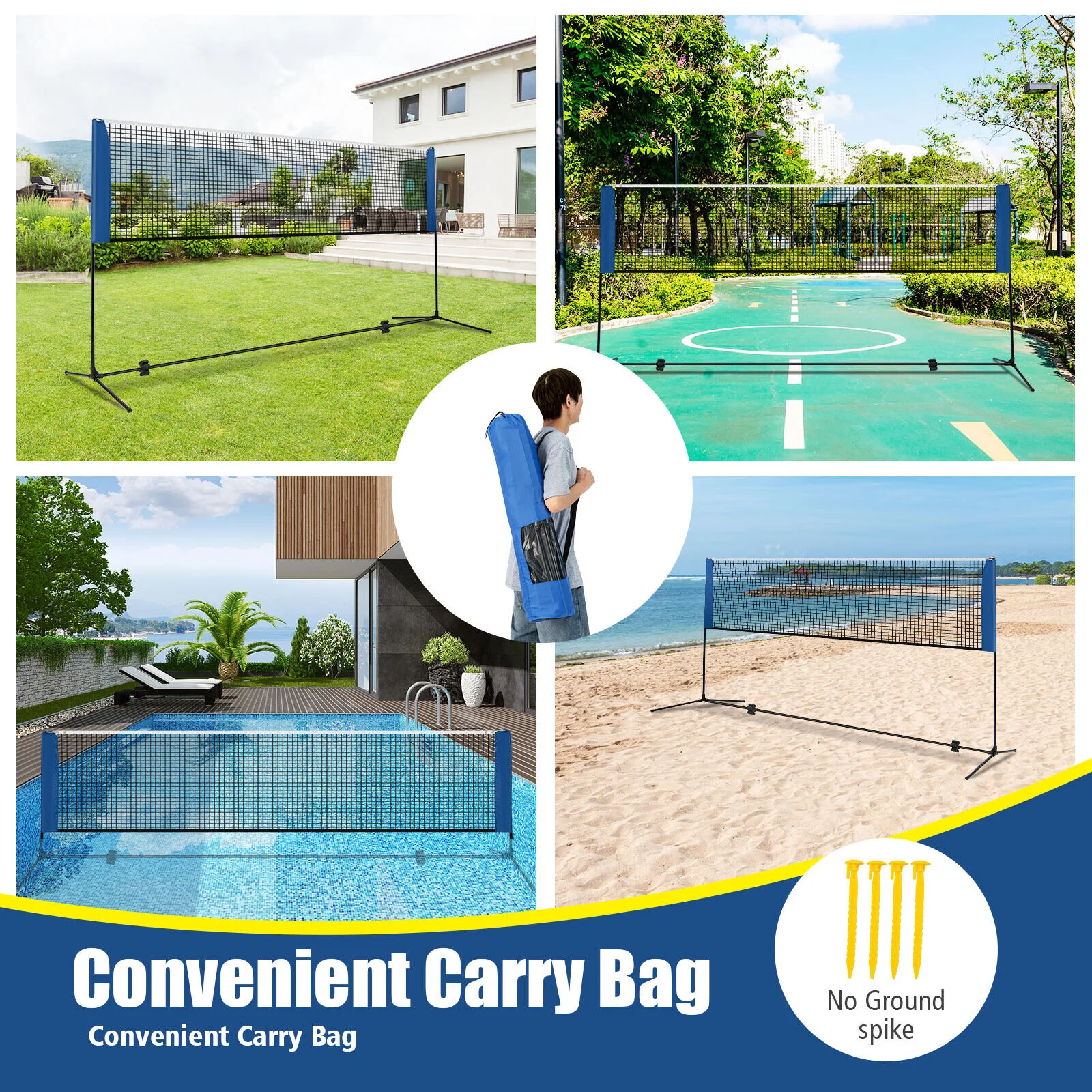 10/14 Feet Adjustable Badminton Net Stand, Portable Carry Bag, Black - Image 9