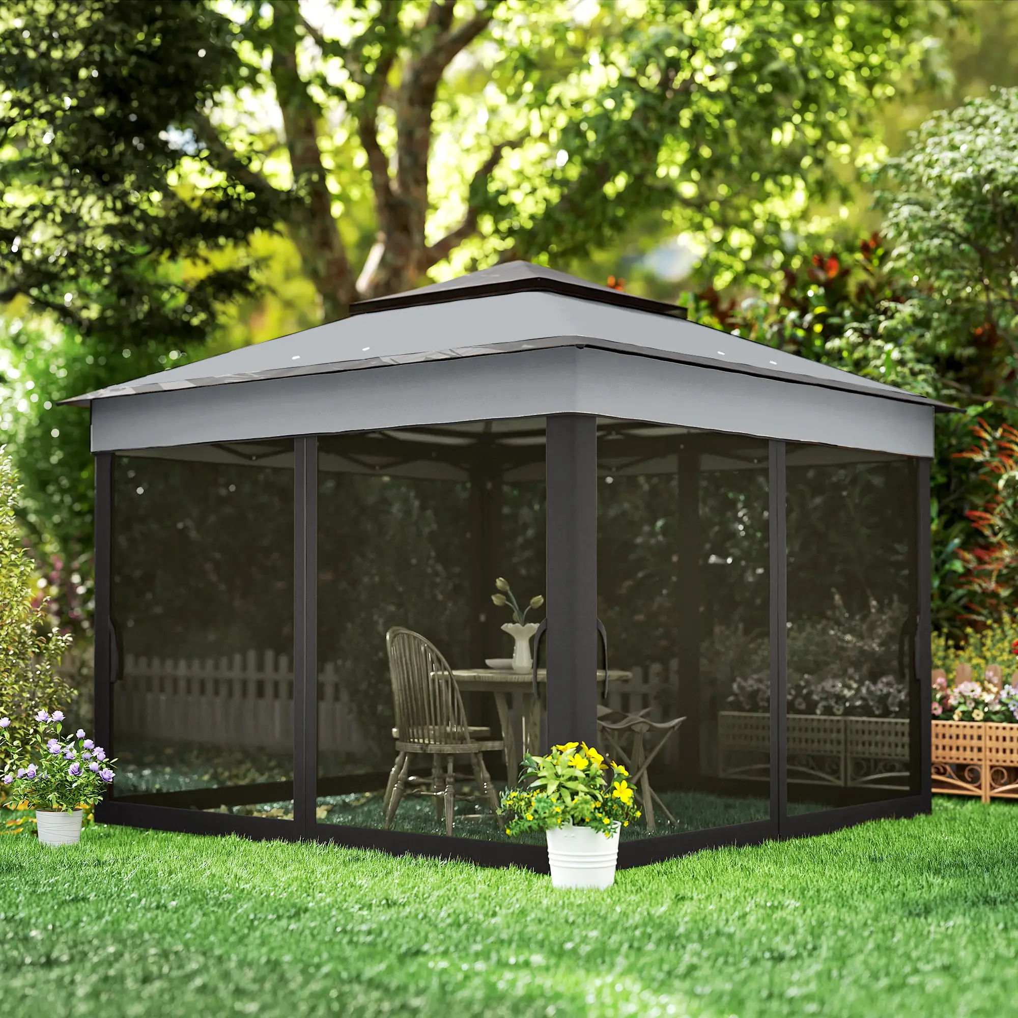 10.7 x 10.7ft Pop Up Gazebo, Adjustable Sun Shelter, Dark Grey - Image 10