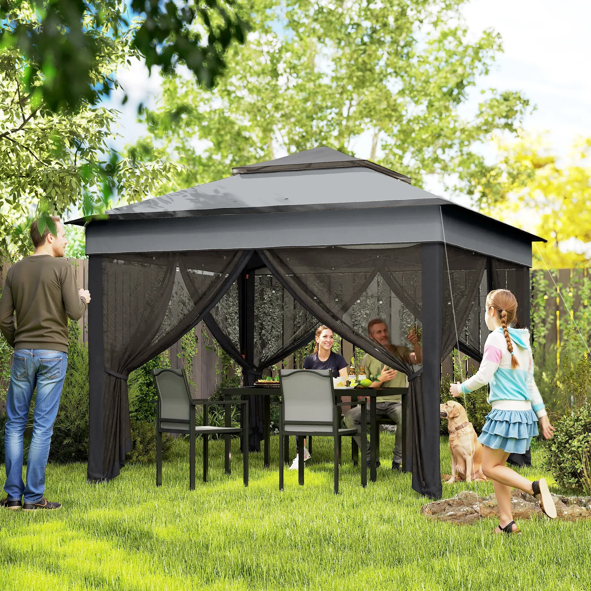 10.7 x 10.7ft Pop Up Gazebo, Adjustable Sun Shelter, Dark Grey - Image 2