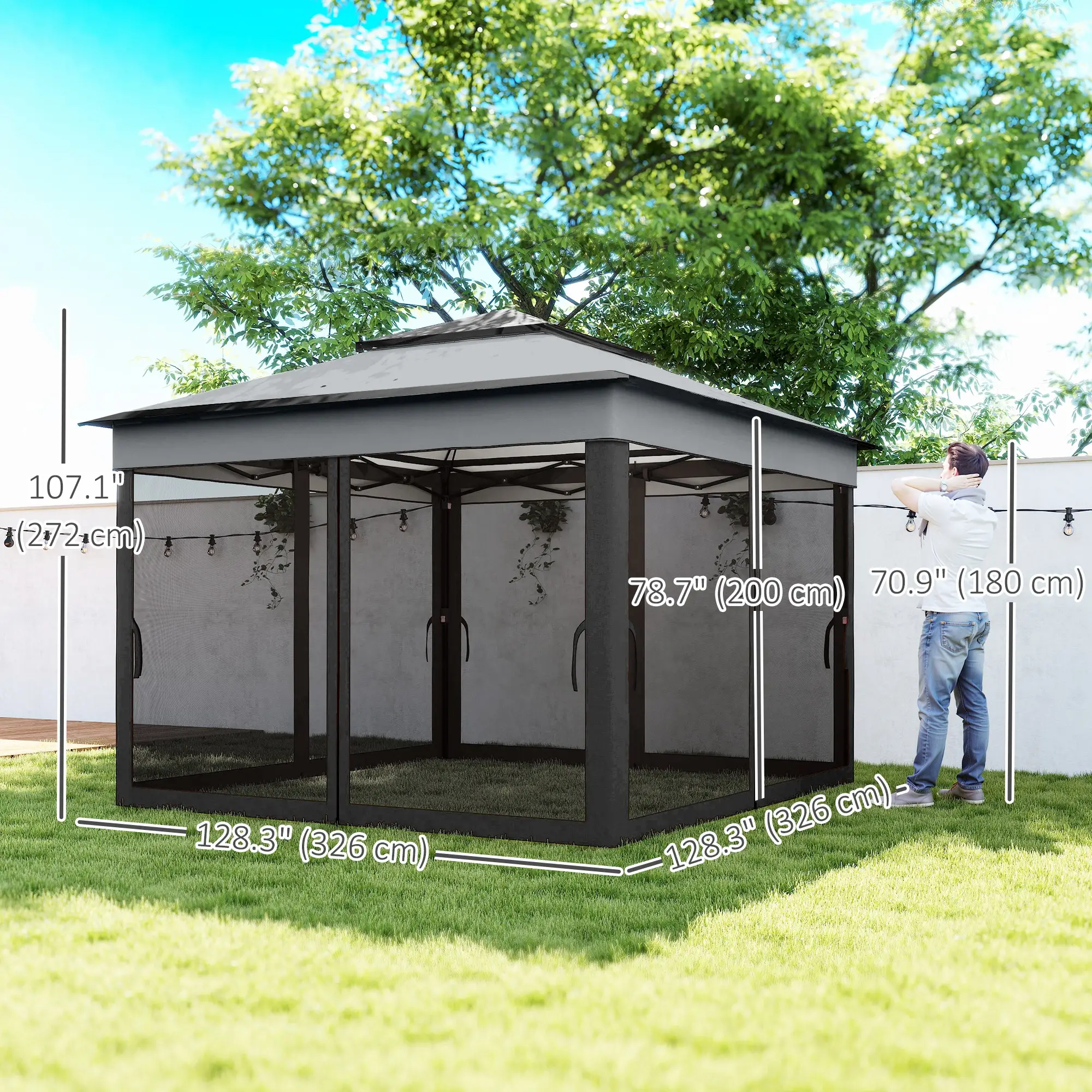 10.7 x 10.7ft Pop Up Gazebo, Adjustable Sun Shelter, Dark Grey - Image 3