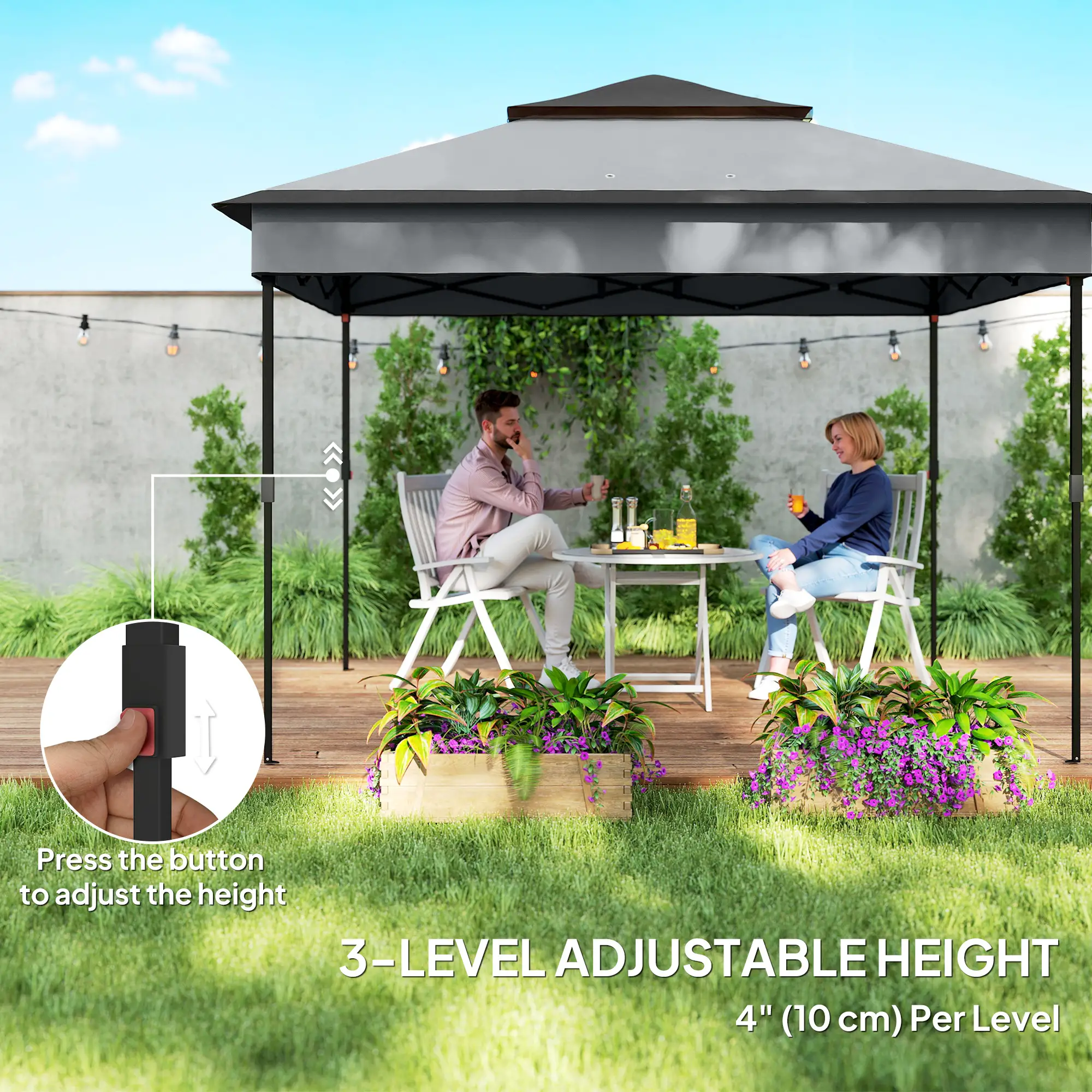 10.7 x 10.7ft Pop Up Gazebo, Adjustable Sun Shelter, Dark Grey - Image 5