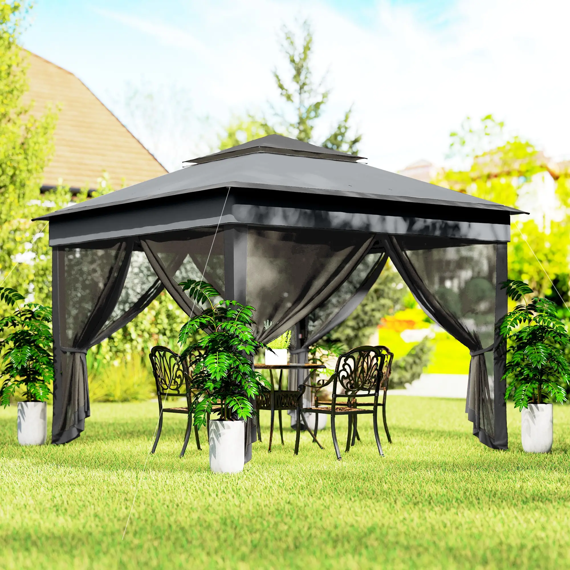 10.7 x 10.7ft Pop Up Gazebo, Adjustable Sun Shelter, Dark Grey - Image 8