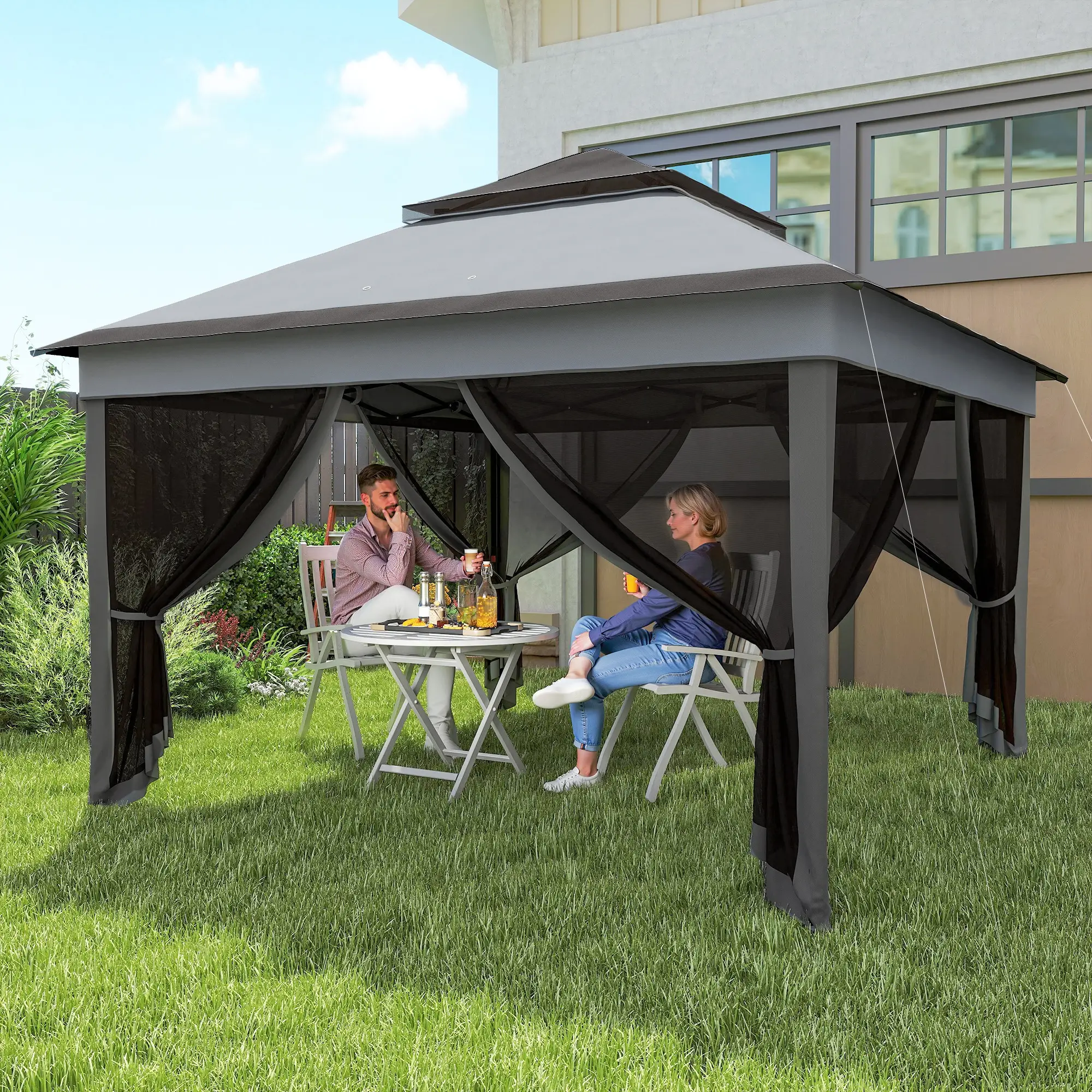 10.7 x 10.7ft Pop Up Gazebo, Adjustable Sun Shelter, Dark Grey - Image 9