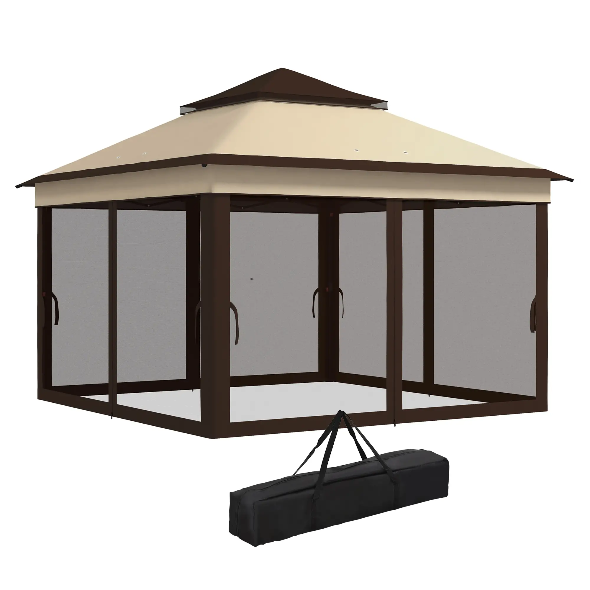 10.7 x 10.7ft Pop Up Gazebo, UV30+ Roof, Removable Mesh Curtains, Beige