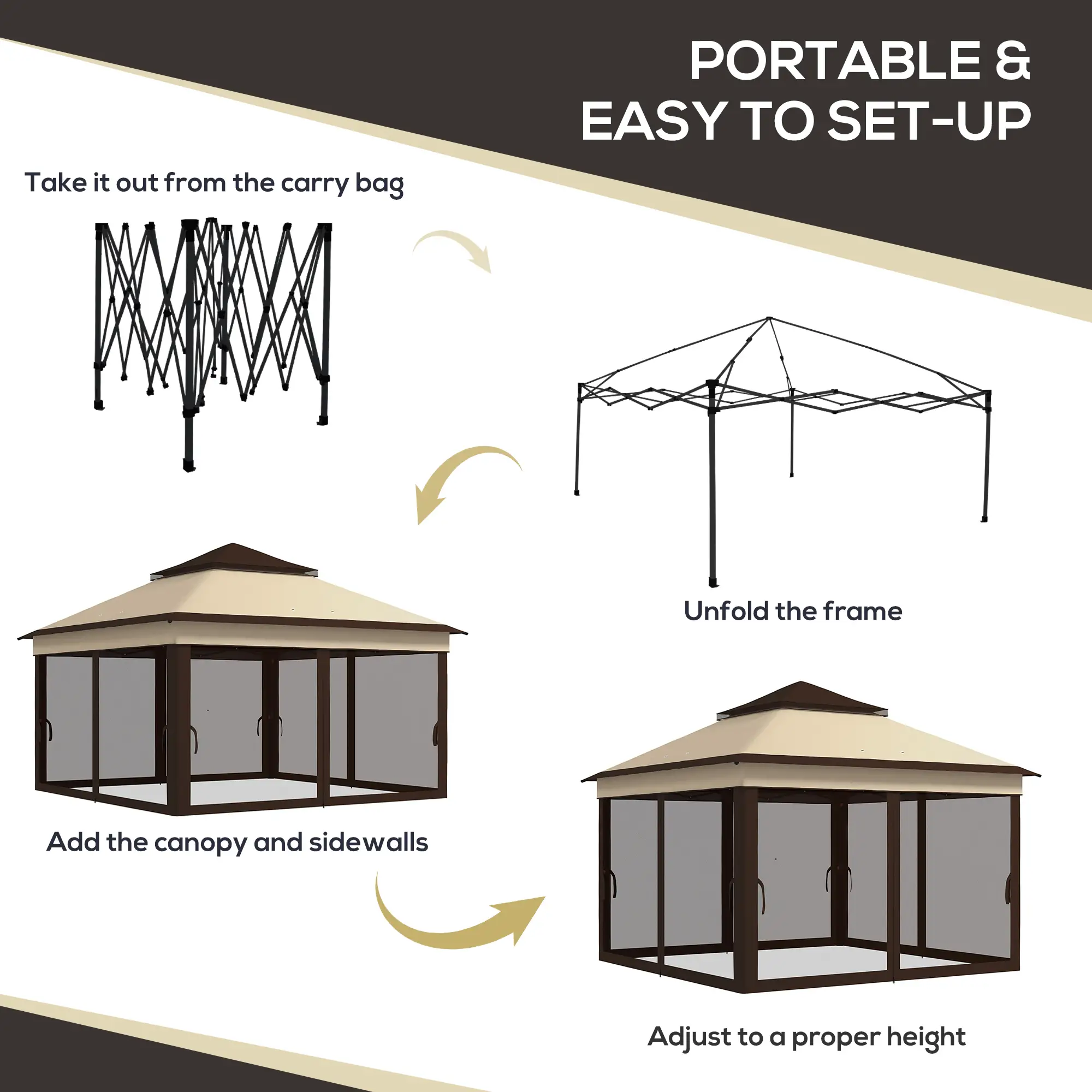 10.7 x 10.7ft Pop Up Gazebo, UV30+ Roof, Removable Mesh Curtains, Beige - Image 4