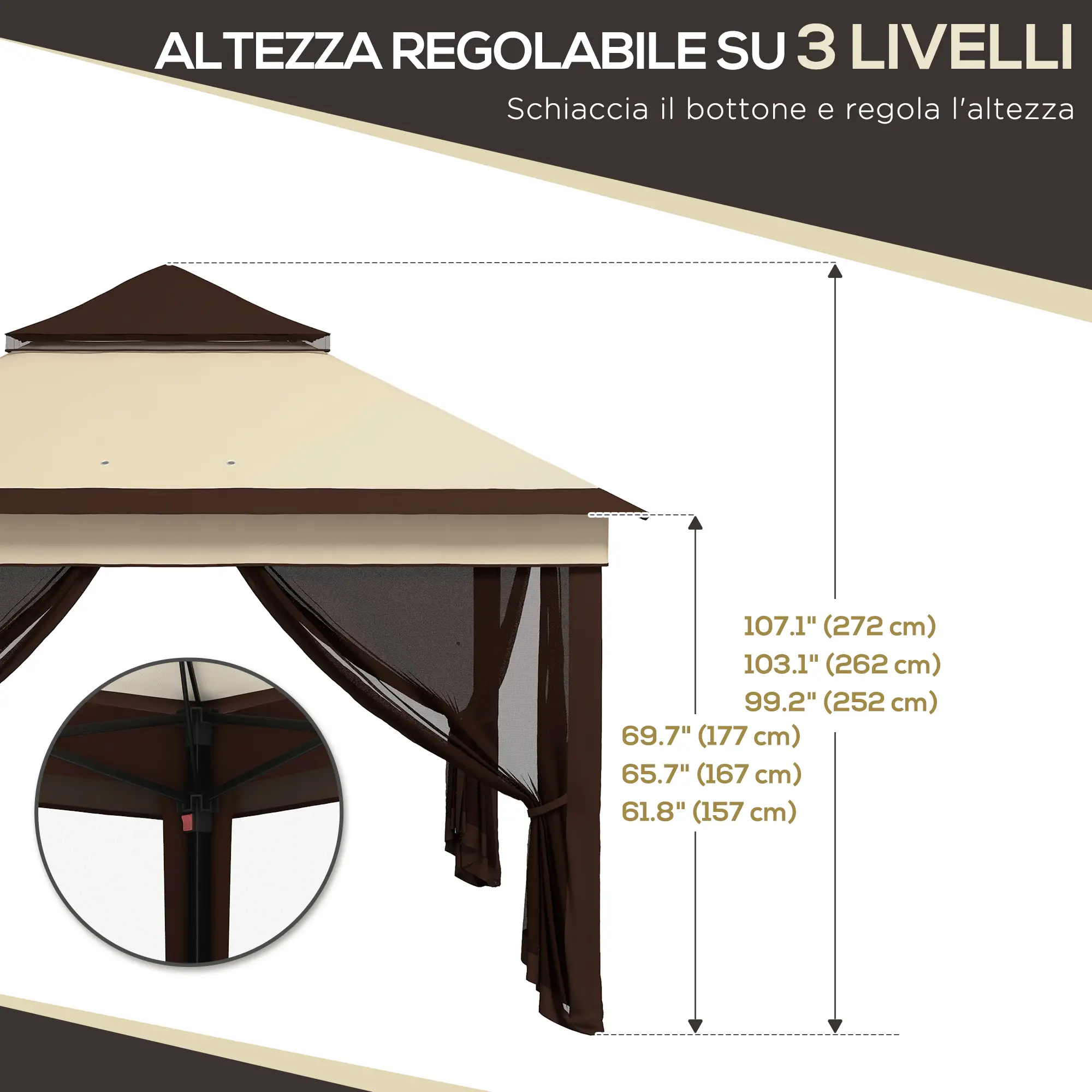 10.7 x 10.7ft Pop Up Gazebo, UV30+ Roof, Removable Mesh Curtains, Beige - Image 5