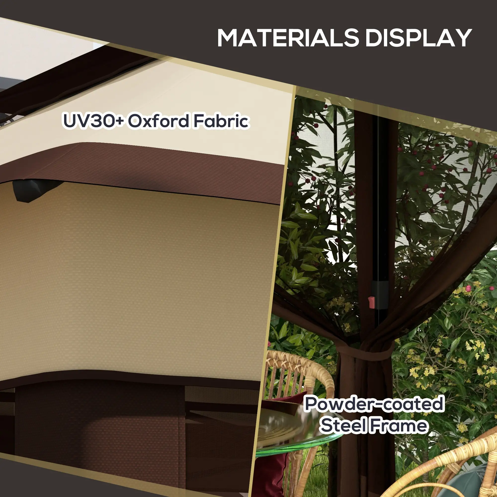 10.7 x 10.7ft Pop Up Gazebo, UV30+ Roof, Removable Mesh Curtains, Beige - Image 7