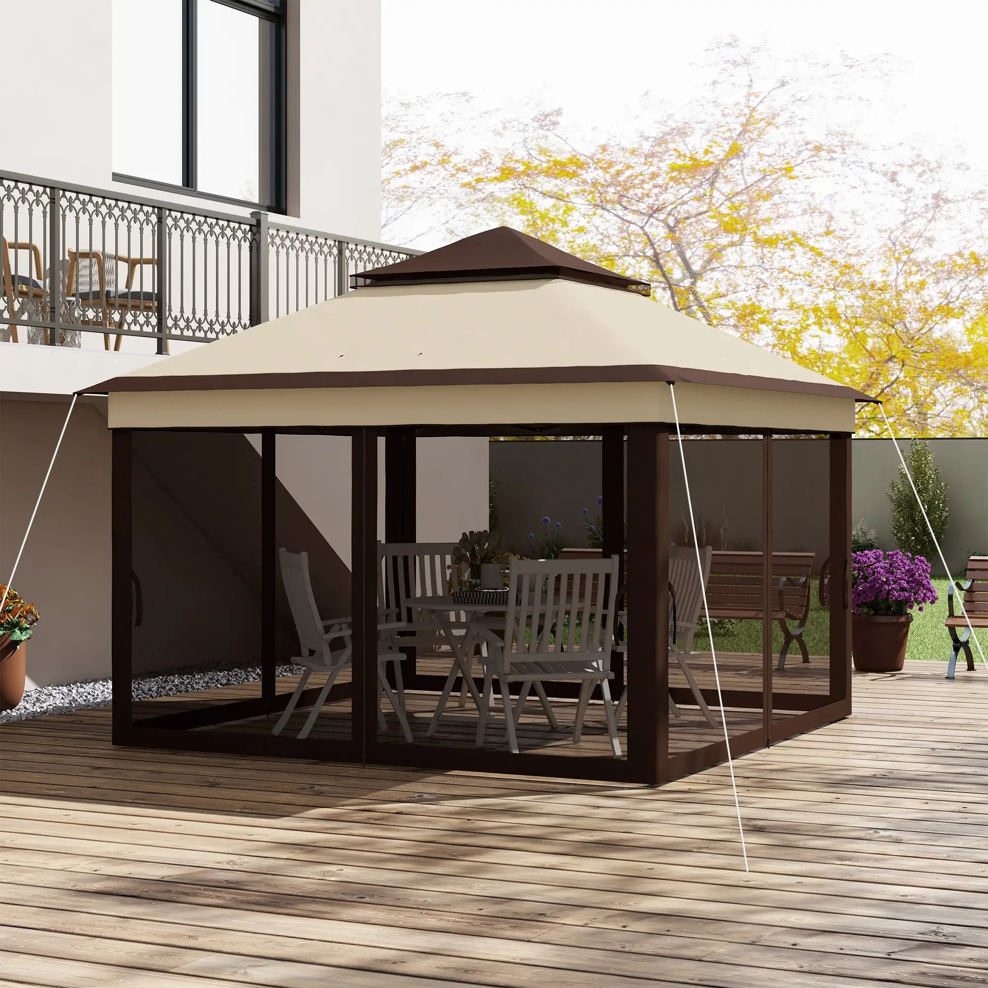 10.7 x 10.7ft Pop Up Gazebo, UV30+ Roof, Removable Mesh Curtains, Beige - Image 9