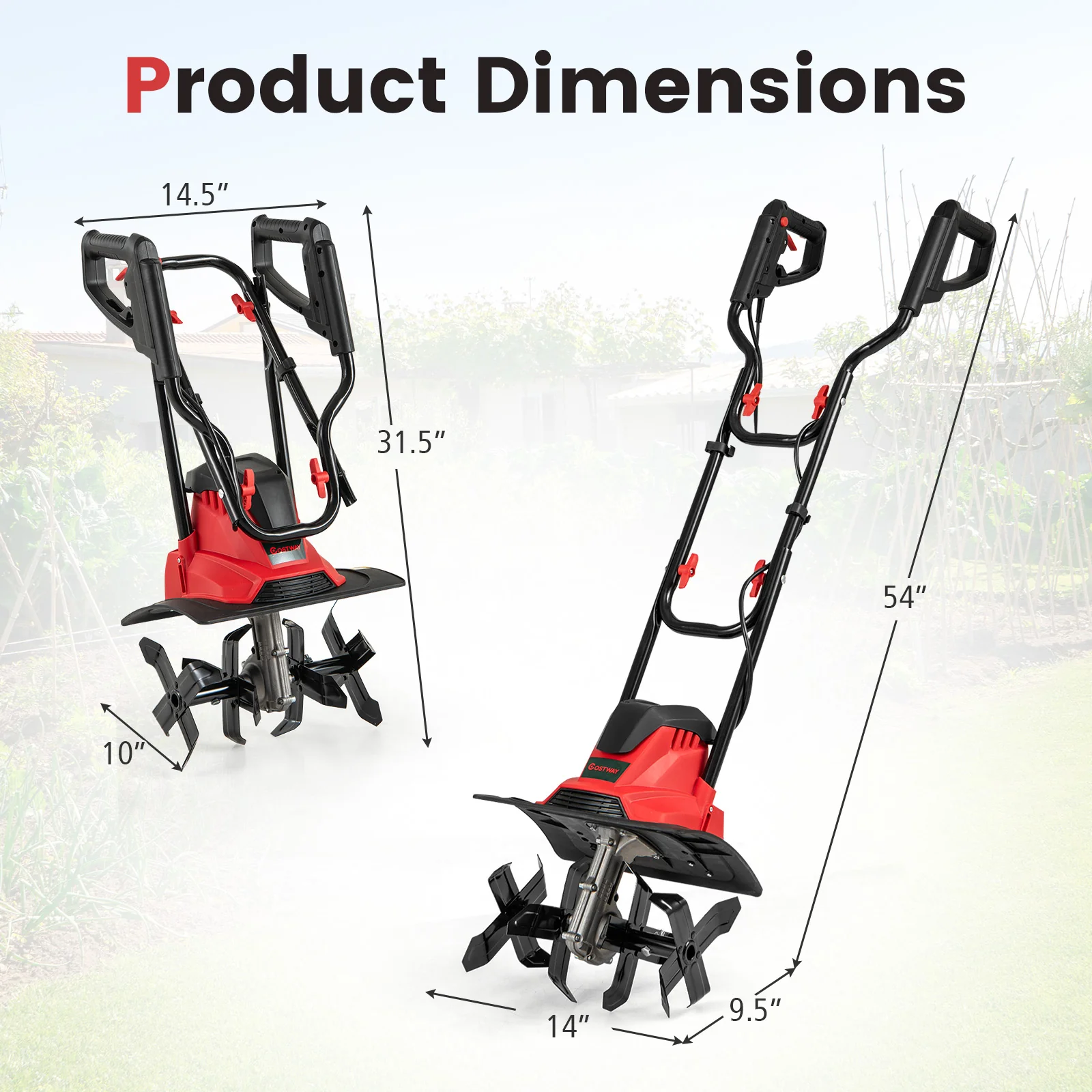 10 Amp Powerful Corded Electric Tiller Cultivator with Safety Lock, Red - Image 6