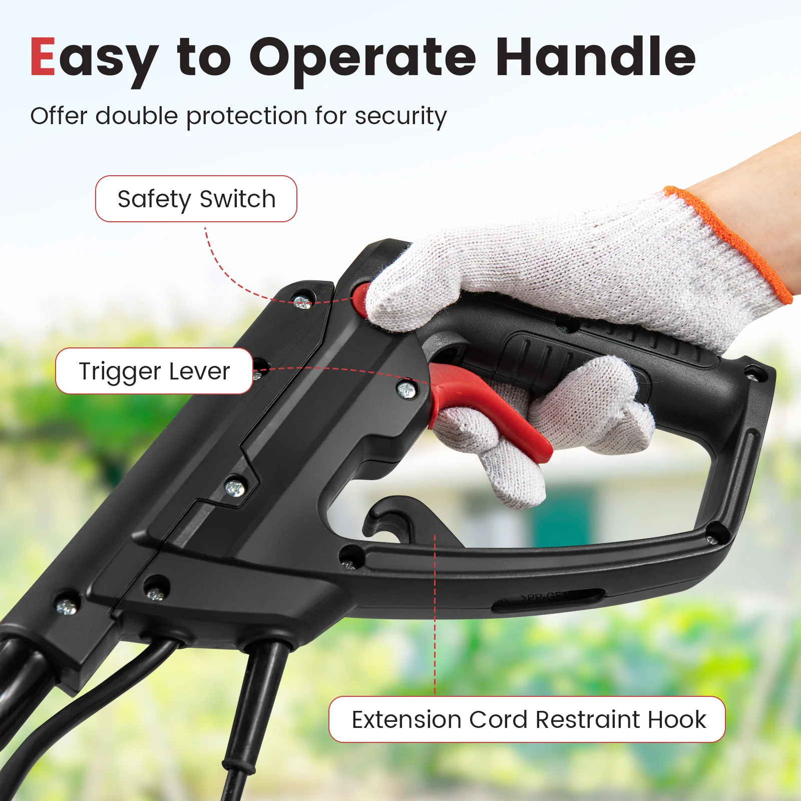 10 Amp Powerful Corded Electric Tiller Cultivator with Safety Lock, Red - Image 8