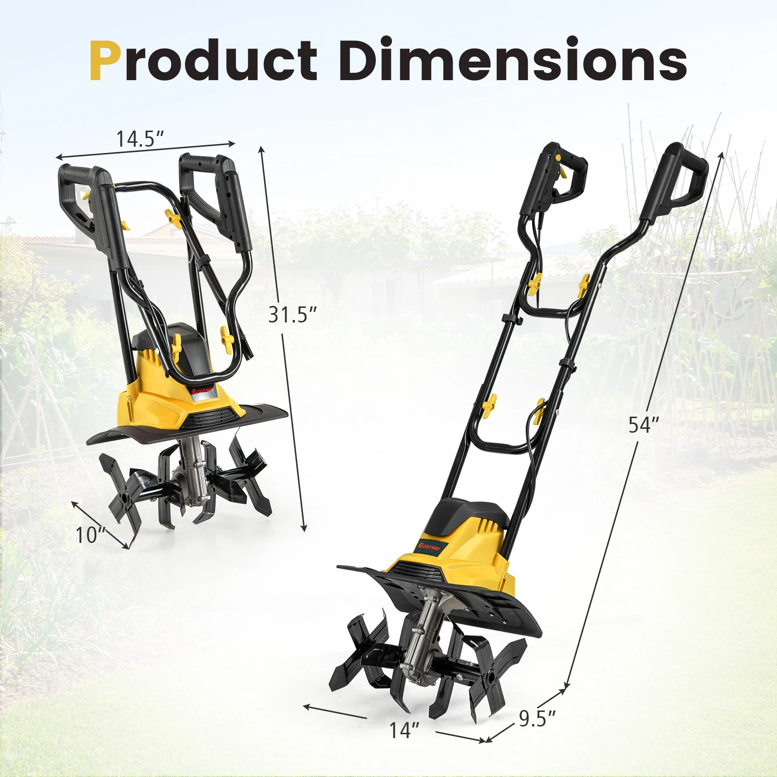10 Amp Powerful Corded Electric Tiller Cultivator with Safety Lock, Yellow - Image 6