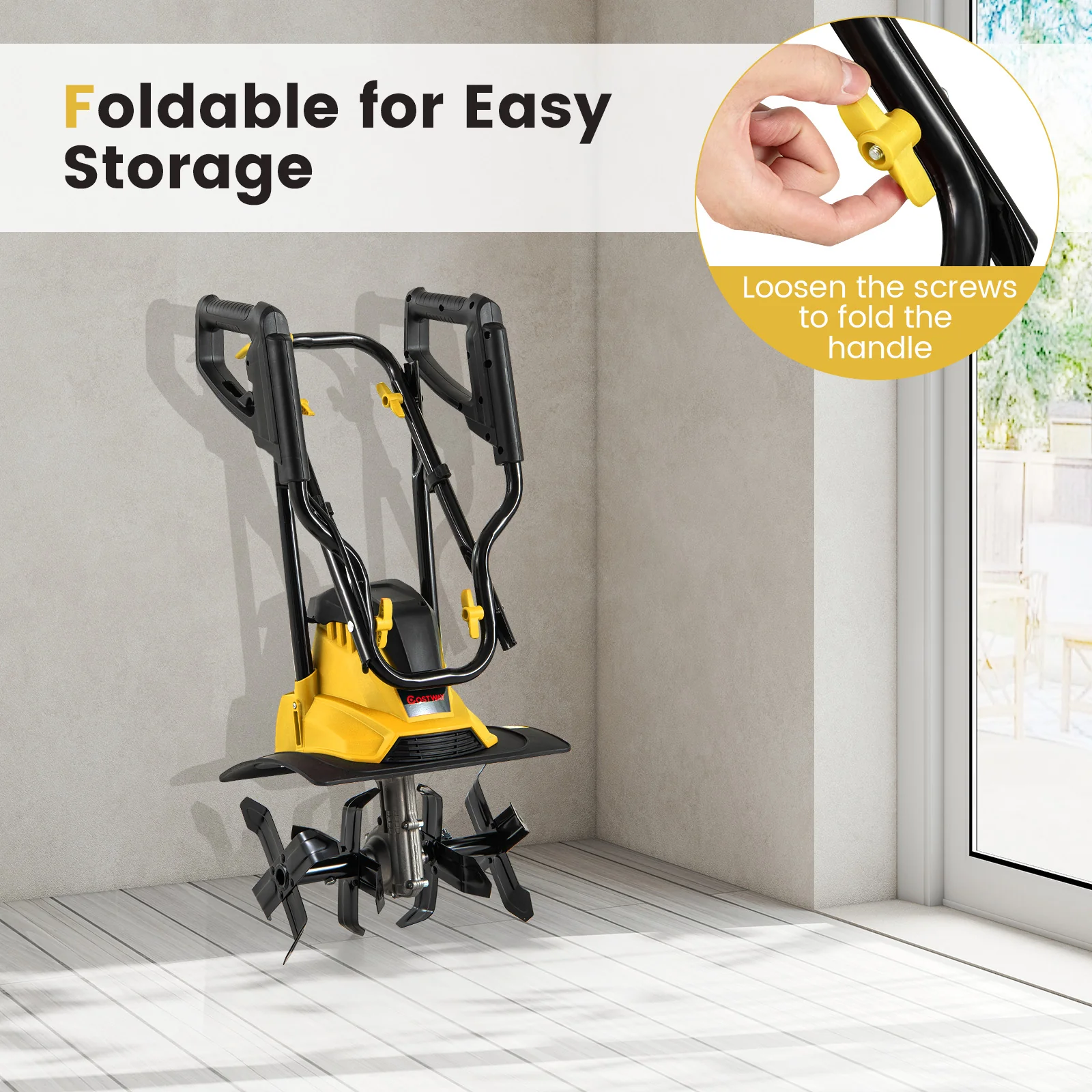 10 Amp Powerful Corded Electric Tiller Cultivator with Safety Lock, Yellow - Image 7