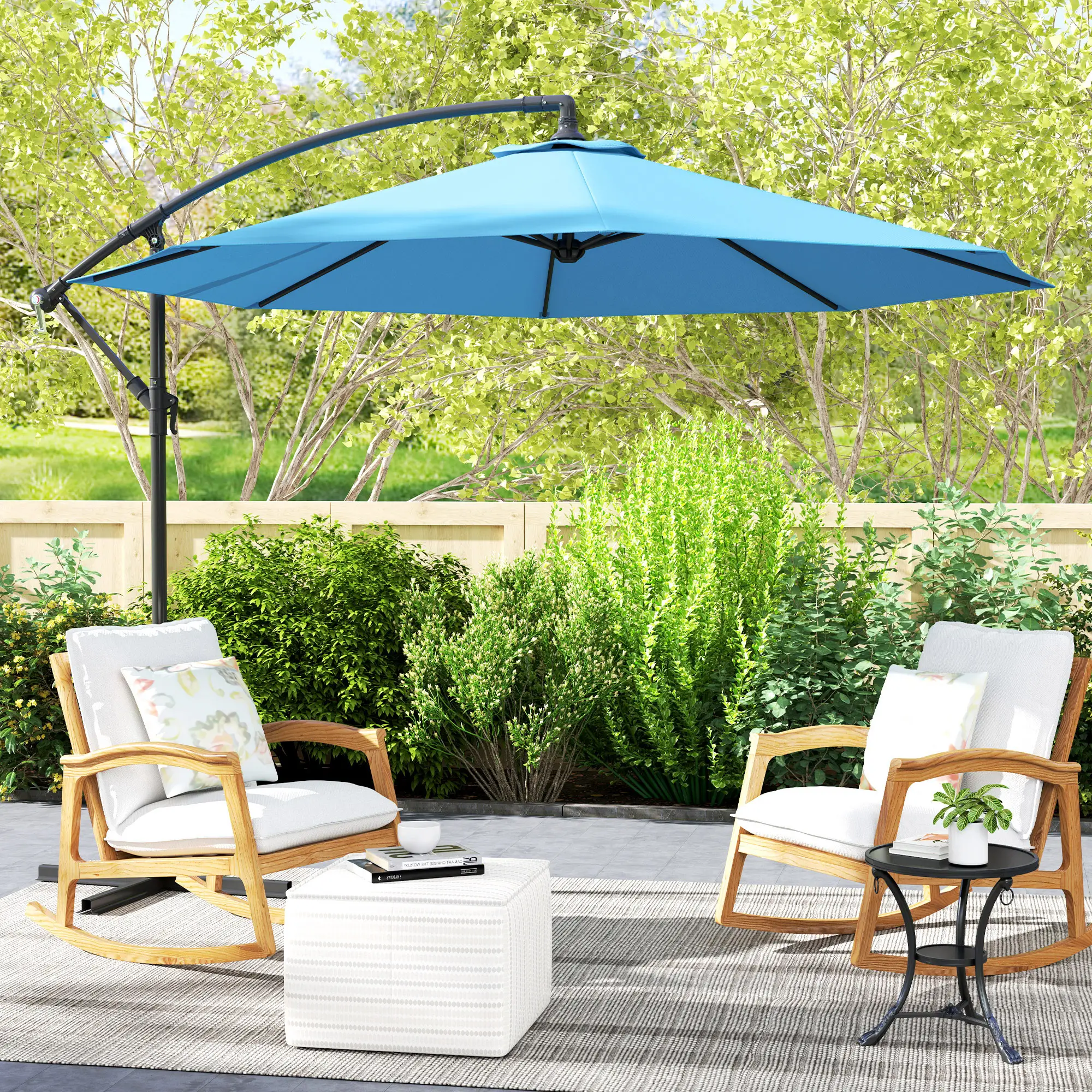 10' Blue Deluxe Patio Umbrella, Offset Sunshade With Crank, Blue - Image 8