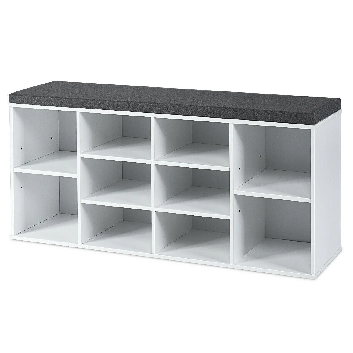 10-Cube Organizer, Entryway Shoe Storage Bench, White - Image 10