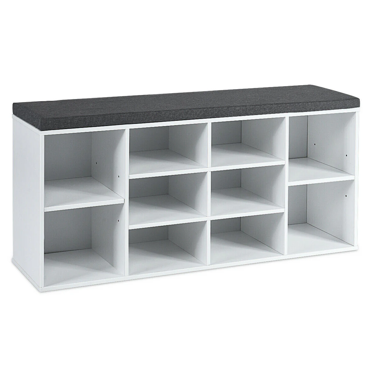 10-Cube Organizer, Entryway Shoe Storage Bench, White - Image 4