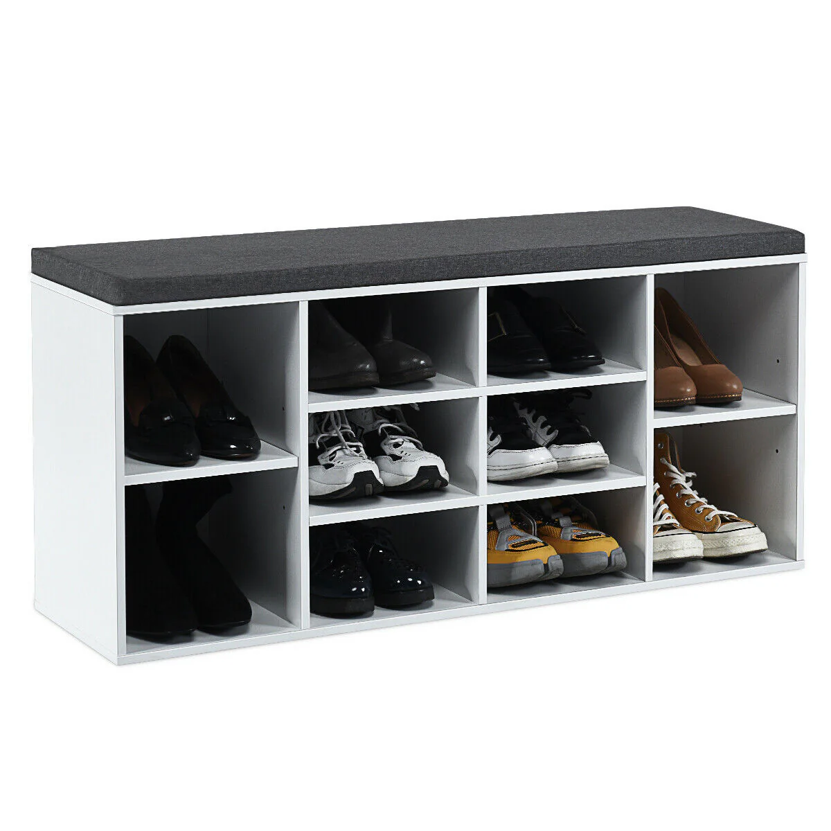 10-Cube Organizer, Entryway Shoe Storage Bench, White - Image 5