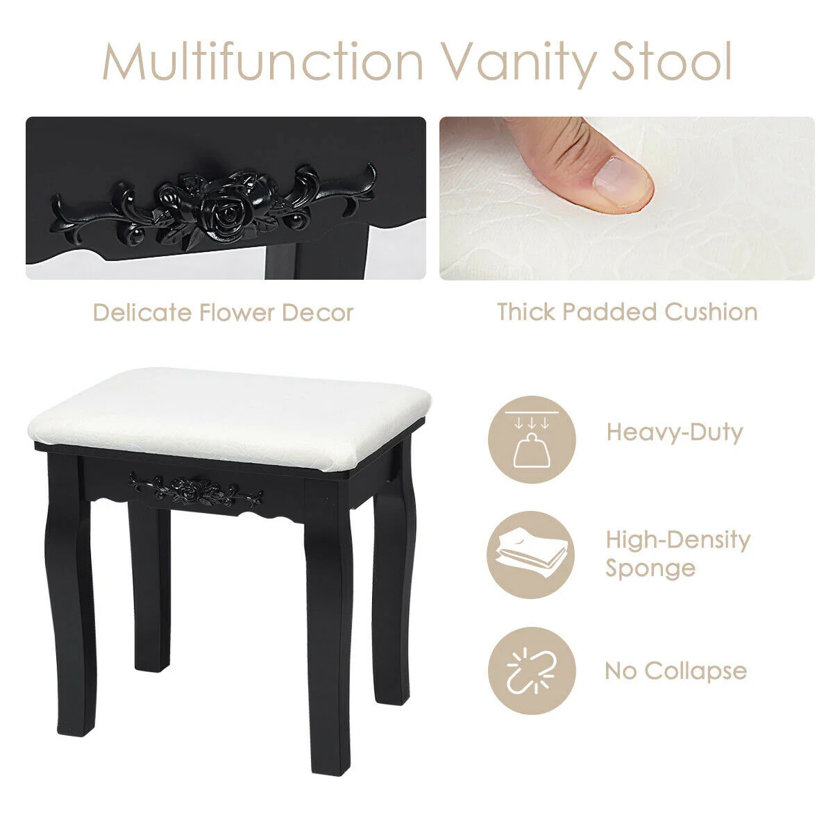 10 Dimmable Lights Vanity Table Set, Lighted Mirror, Cushioned Stool, Black - Image 6
