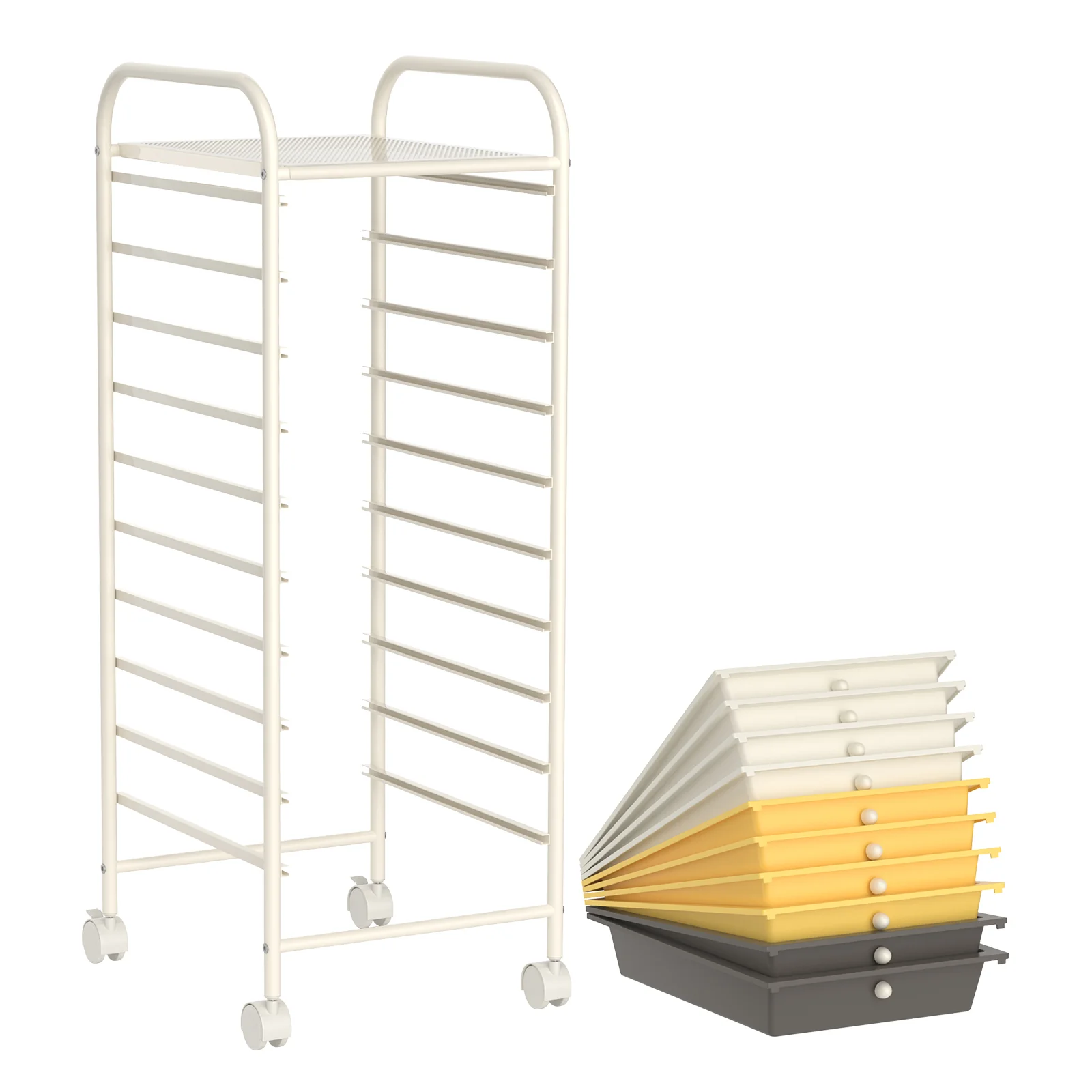 10 Drawer Rolling Storage Cart, 4 Casters, Yellow - Image 5