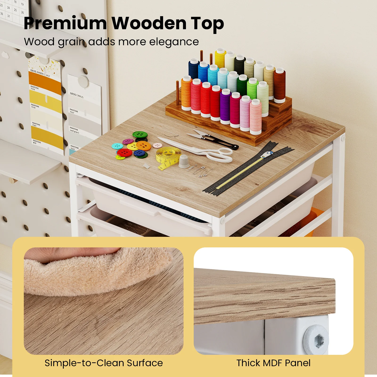 10-Drawer Rolling Storage Cart, Mobile Utility Organizer, Wooden Tabletop, Lockable Wheels, Macaron - Image 10