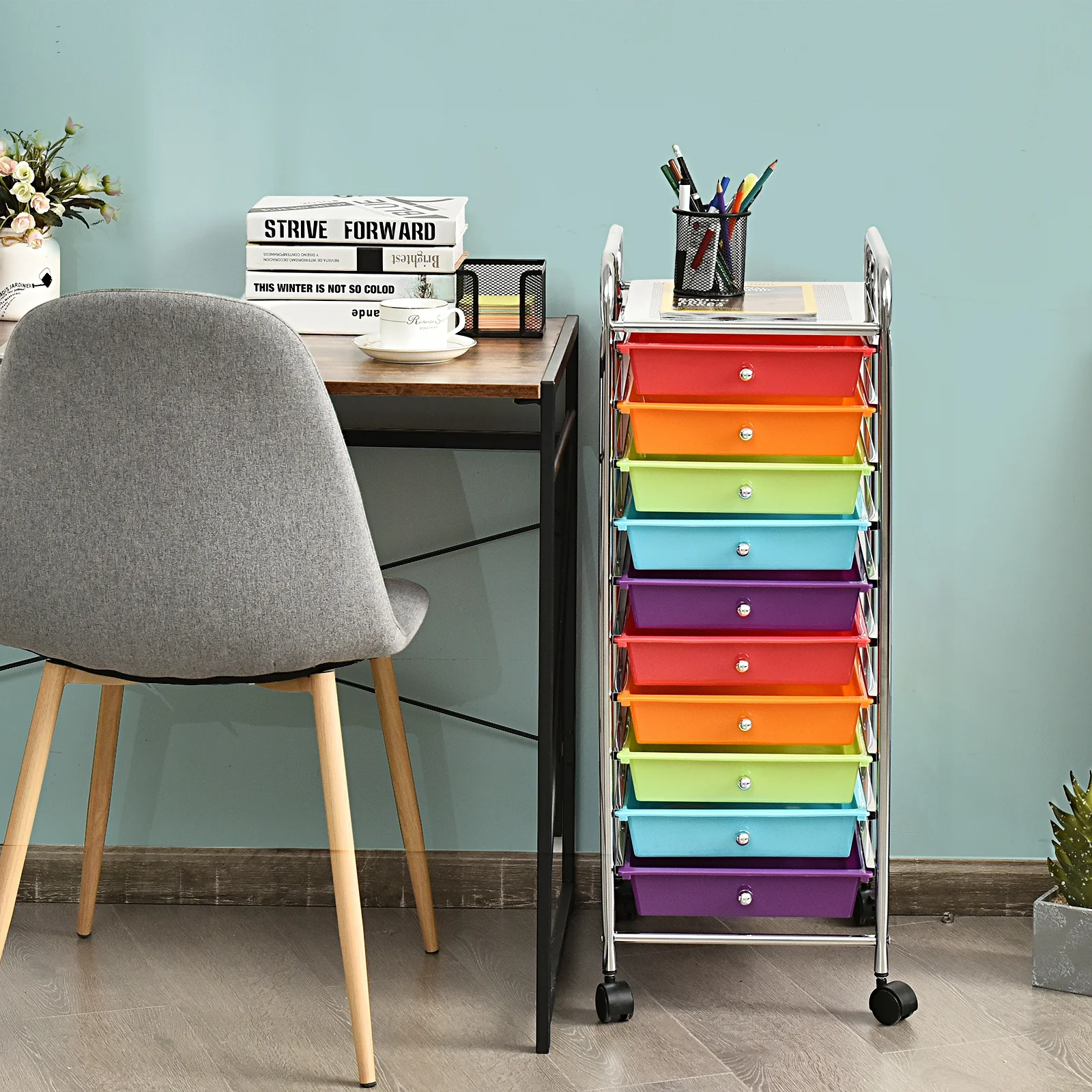 10 Drawer Rolling Storage Cart Organizer, Multicolor - Image 2