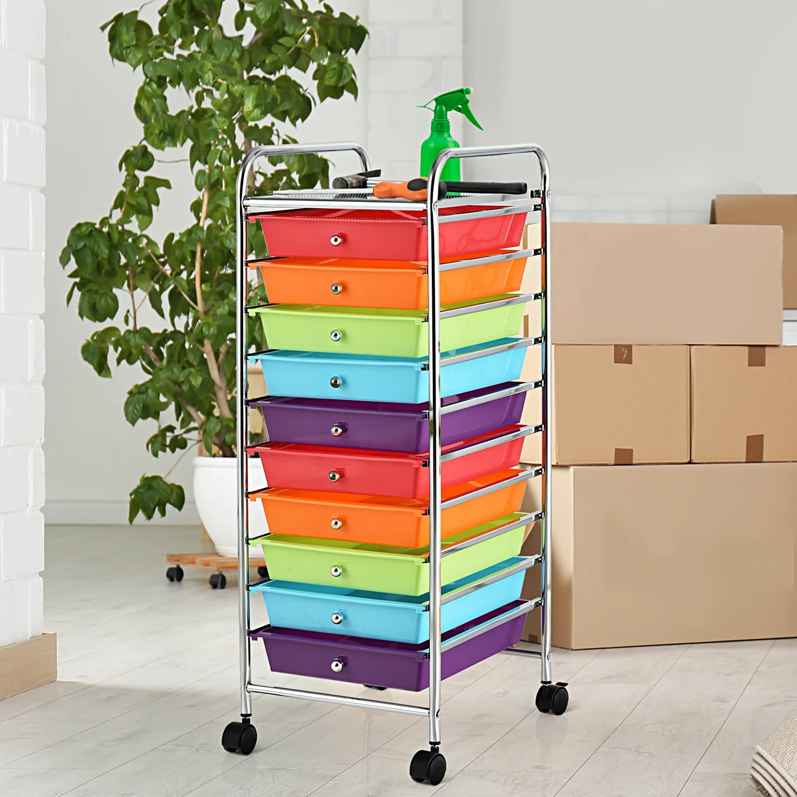 10 Drawer Rolling Storage Cart Organizer, Multicolor - Image 3