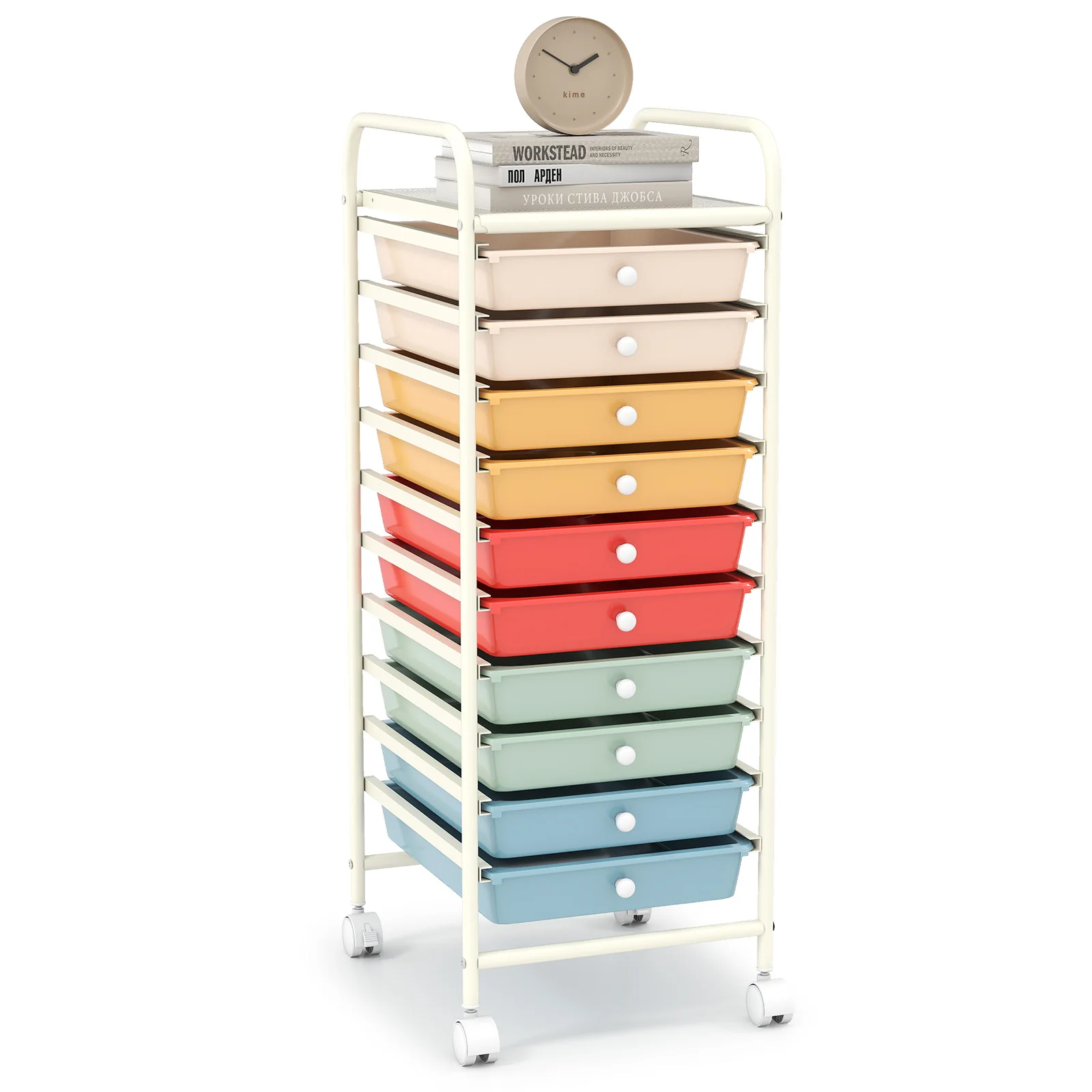 10 Drawer Rolling Storage Cart Organizer, Multicolor, Macaron