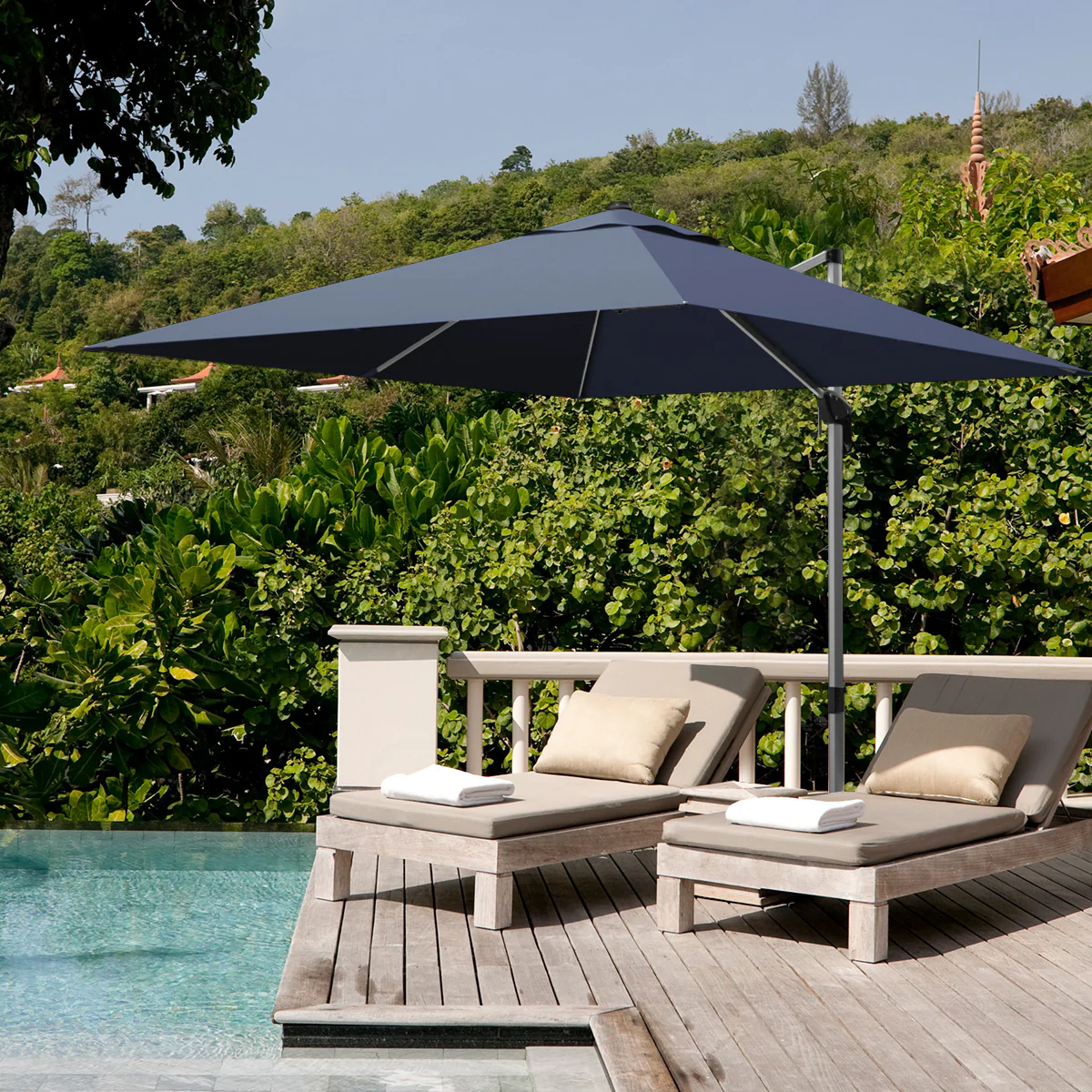 10 Feet 360° Tilt Aluminum Square Patio Umbrella, Navy - Image 2