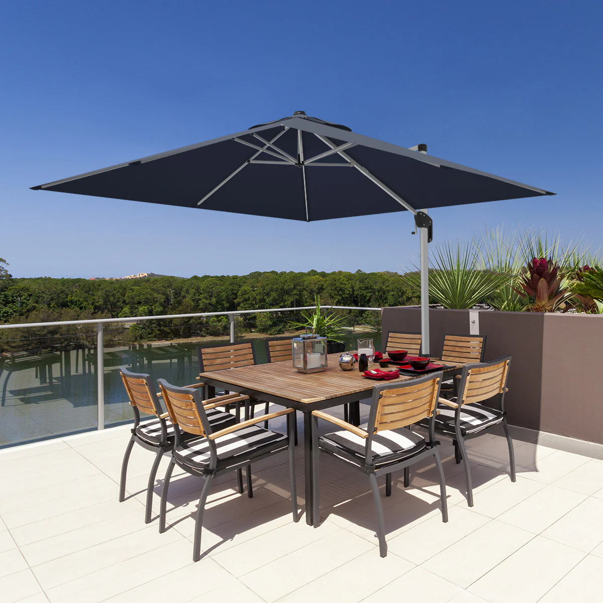 10 Feet 360° Tilt Aluminum Square Patio Umbrella, Navy - Image 3