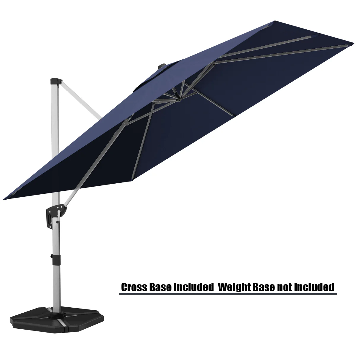 10 Feet 360° Tilt Aluminum Square Patio Umbrella, Navy - Image 5